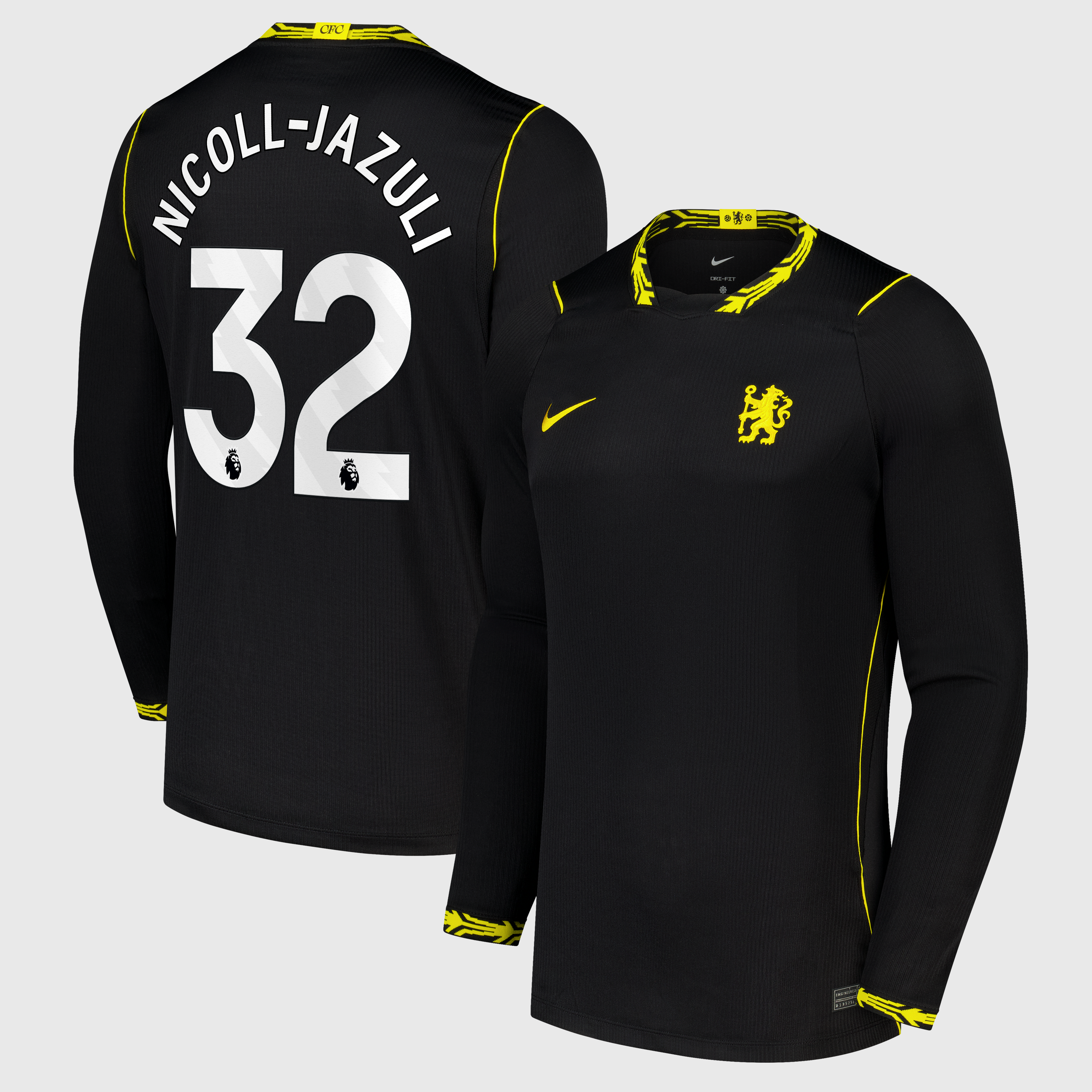 Chelsea Nike Away Stadium Long Sleeve Shirt 2026-27 with Nicoll-Jazuli 32 printing
