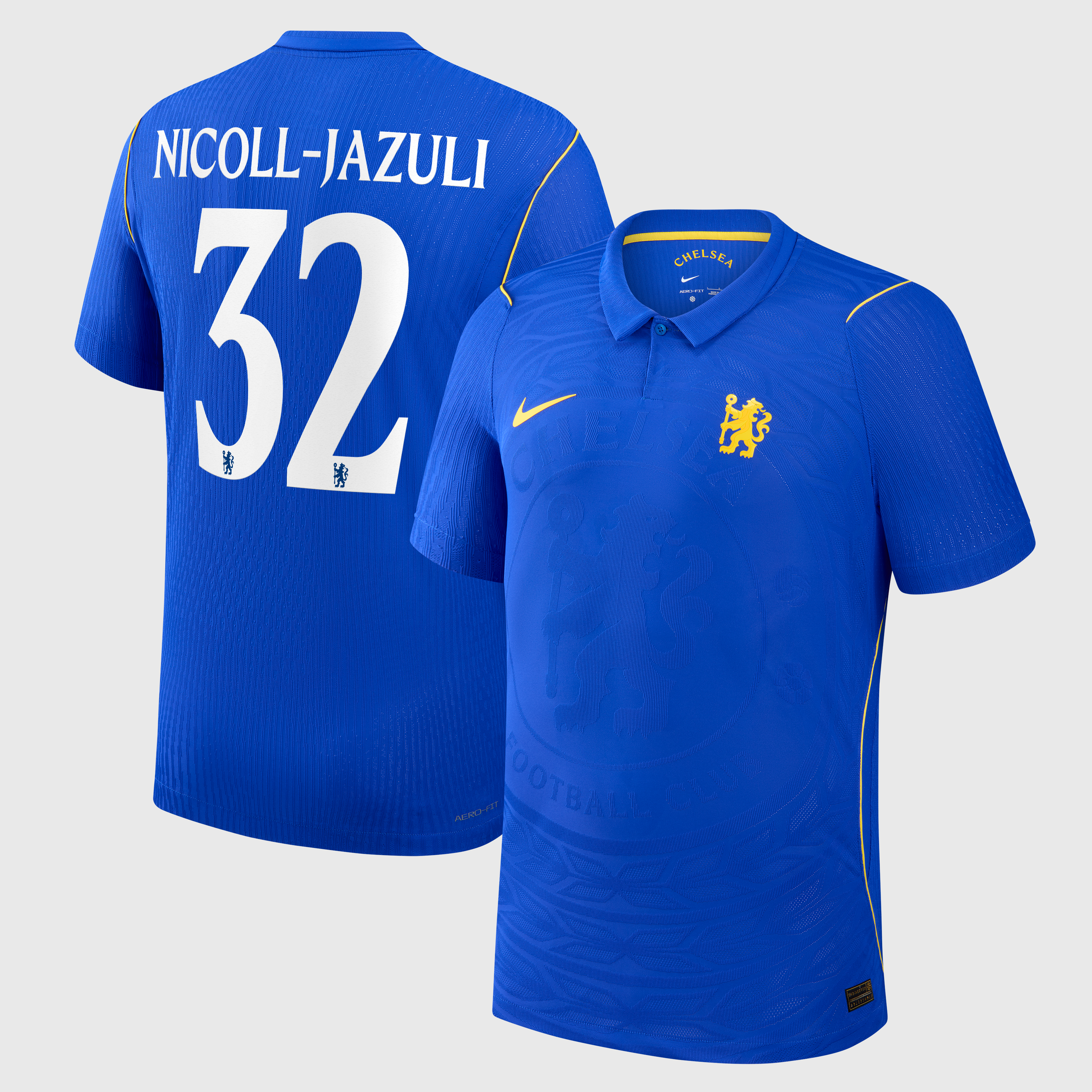 Chelsea Nike Home Aero-FIT Match Shirt 2026-27 with Nicoll-Jazuli 32 printing