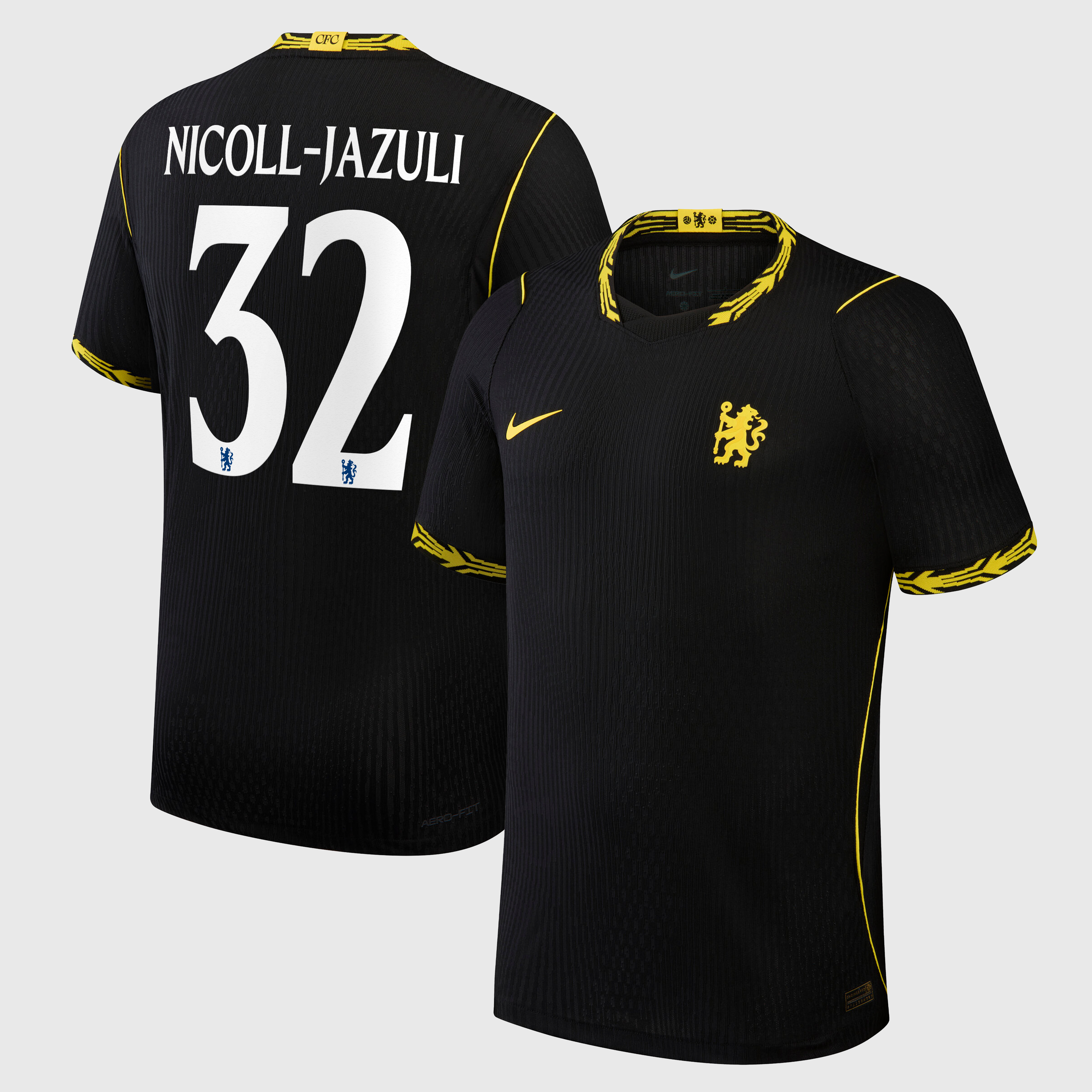 Chelsea Nike Aero-FIT Away Match Shirt 2026-27 with Nicoll-Jazuli 32 printing