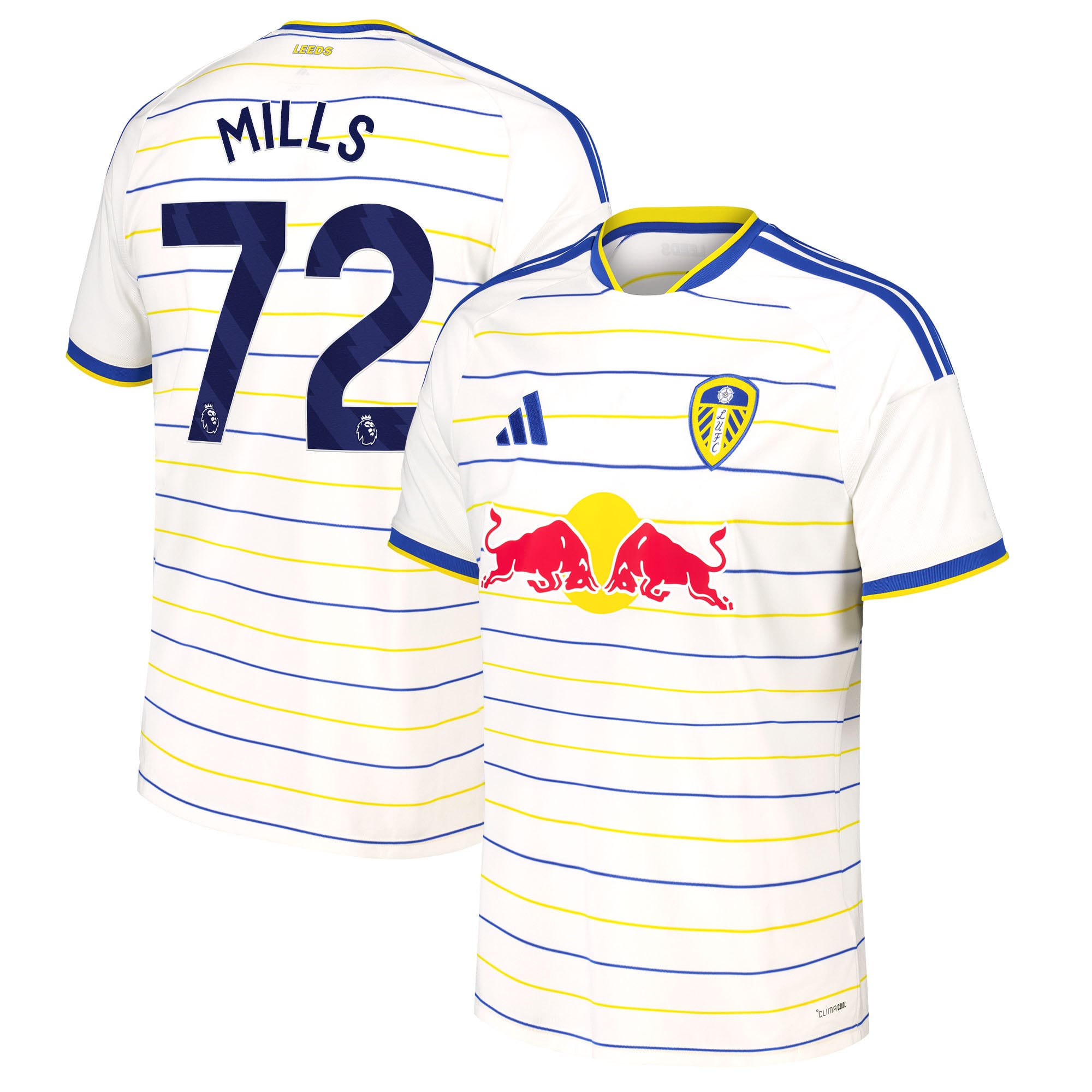 Leeds United adidas Home Shirt 2026-27 with Mills 72 printing