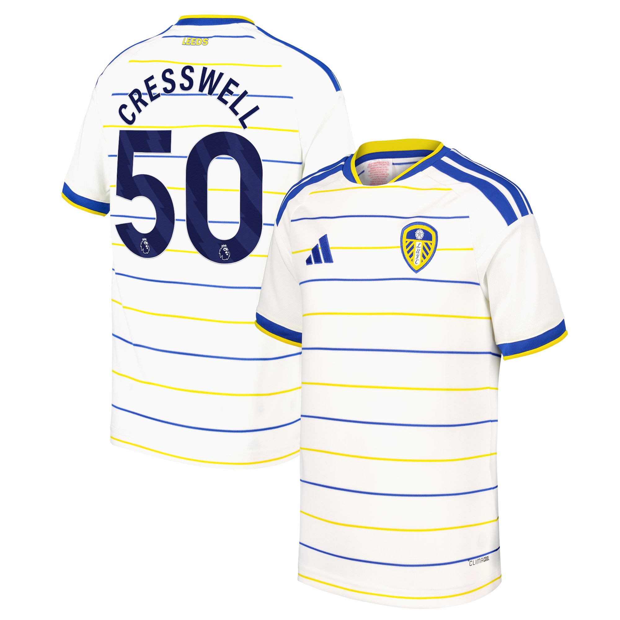 Leeds United adidas Home Shirt 2026-27 - Kids with Cresswell 50 printing