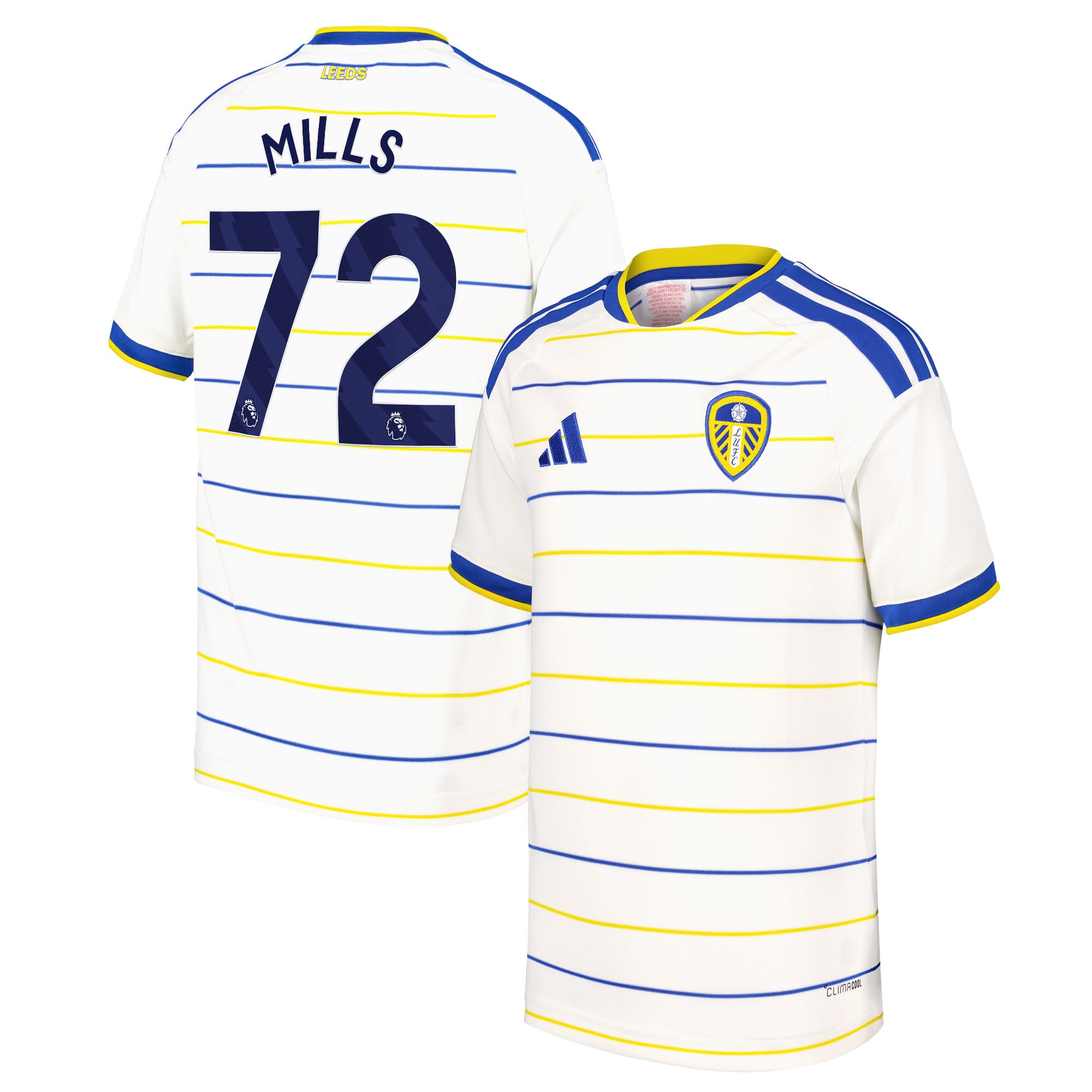 Leeds United adidas Home Shirt 2026-27 - Kids with Mills 72 printing