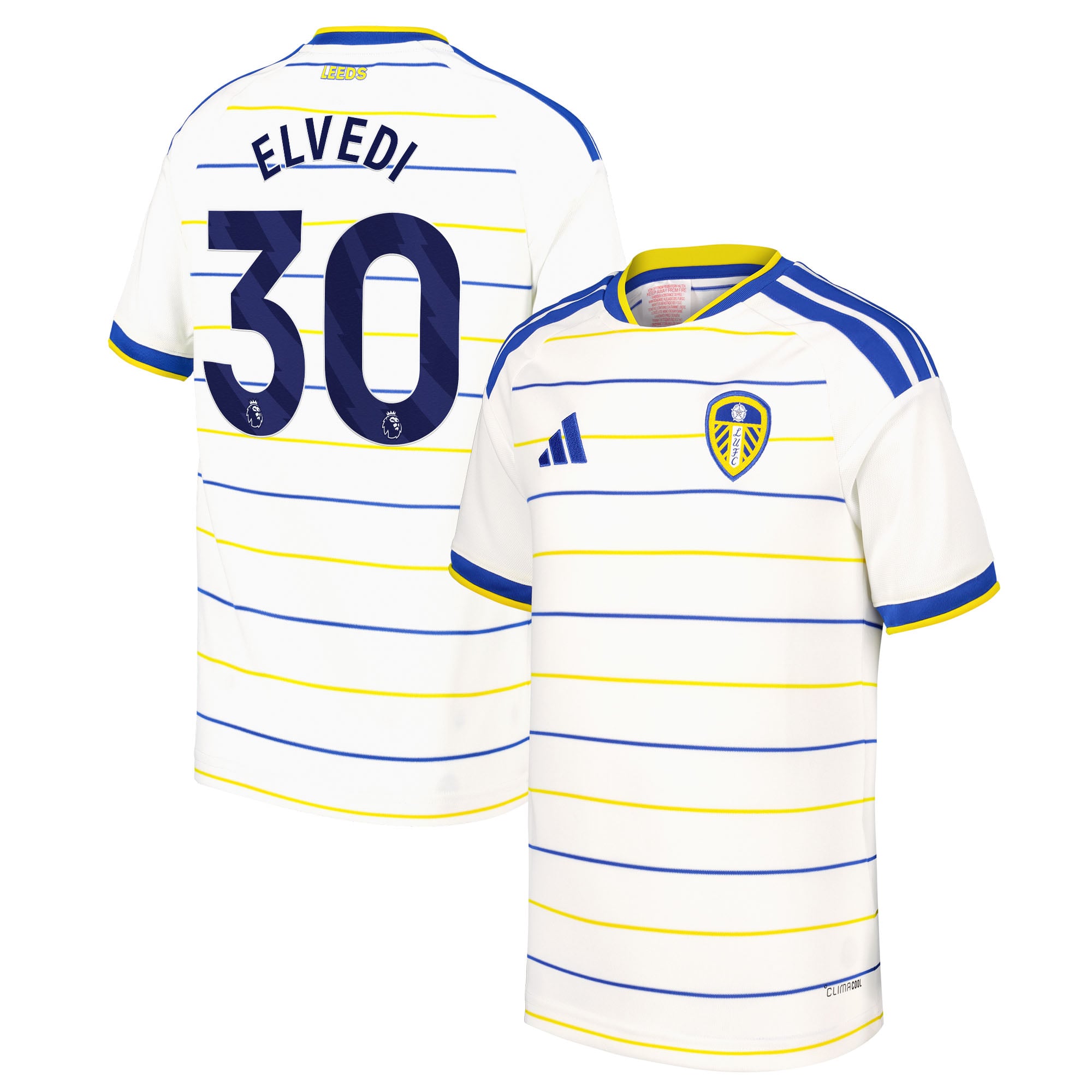 Leeds United adidas Home Shirt 2026-27 - Kids with Elvedi 30 printing