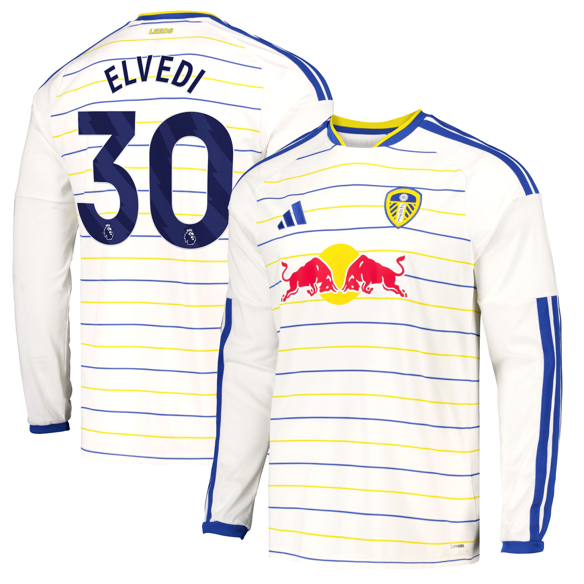 Leeds United adidas Home Shirt 2026-27 - Long Sleeve with Elvedi 30 printing