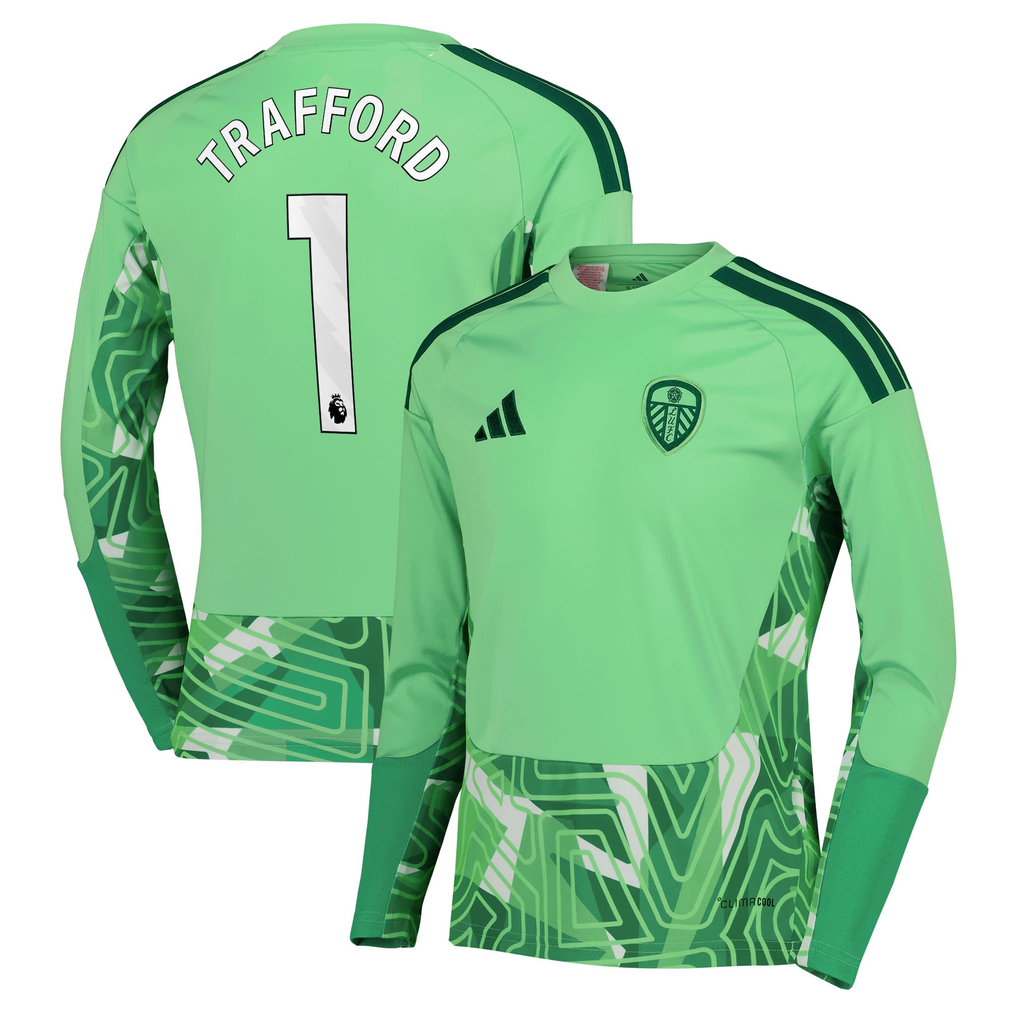 Leeds United adidas Goalkeeper Shirt 2026-27 - Long Sleeve - Kids with Trafford 1 printing