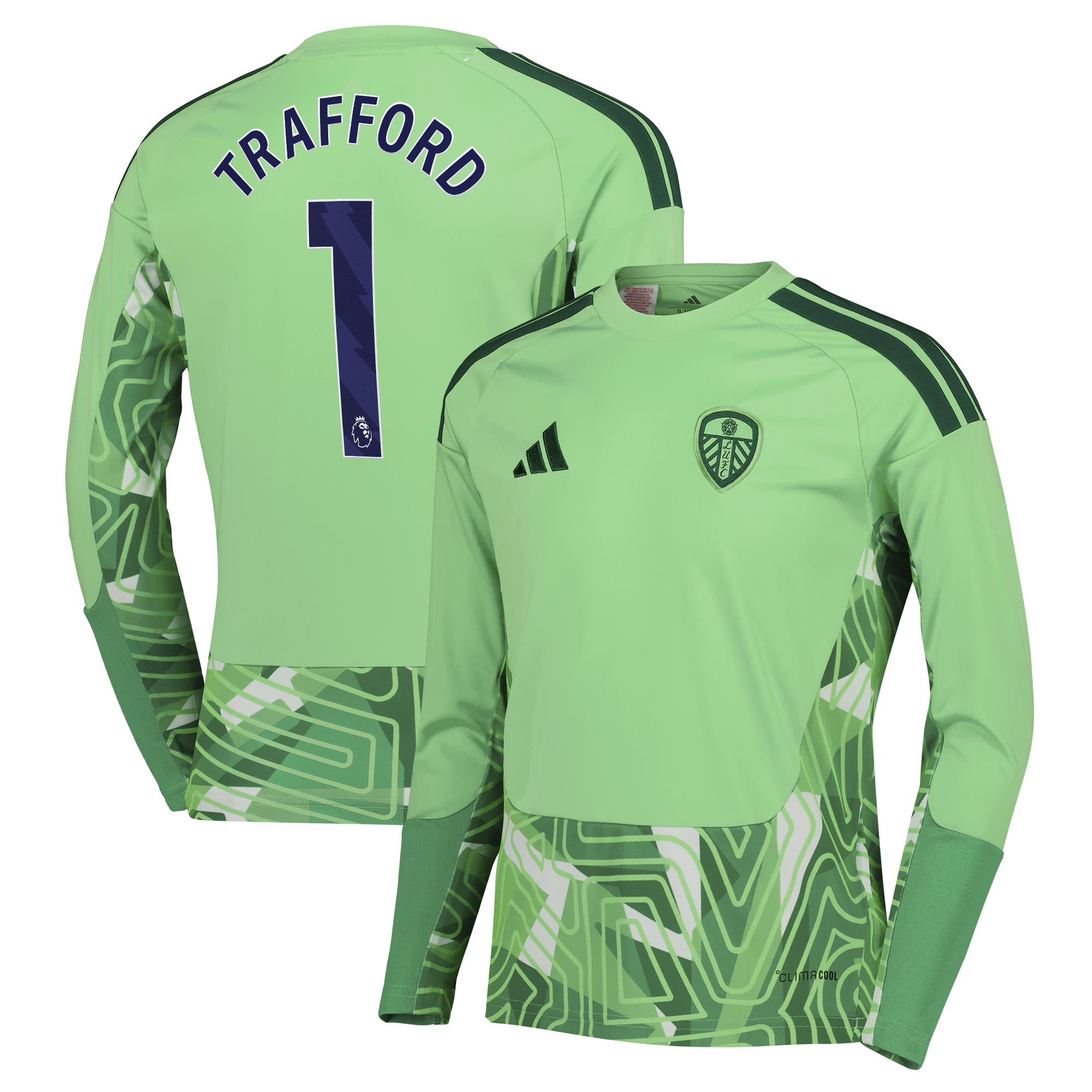 Leeds United adidas Goalkeeper Shirt 2026-27 - Long Sleeve - Kids with Trafford 1 printing, , rebel_hi-res