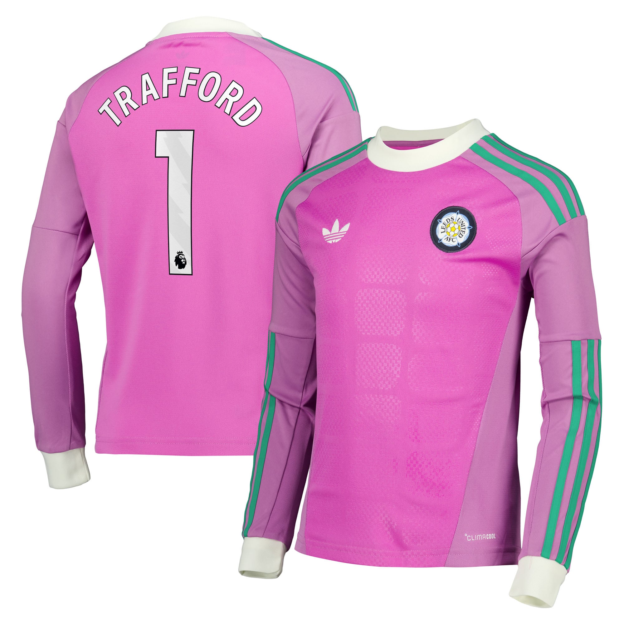 Leeds United adidas Goalkeeper Shirt 2026-27 - Long Sleeve - Kids with Trafford 1 printing