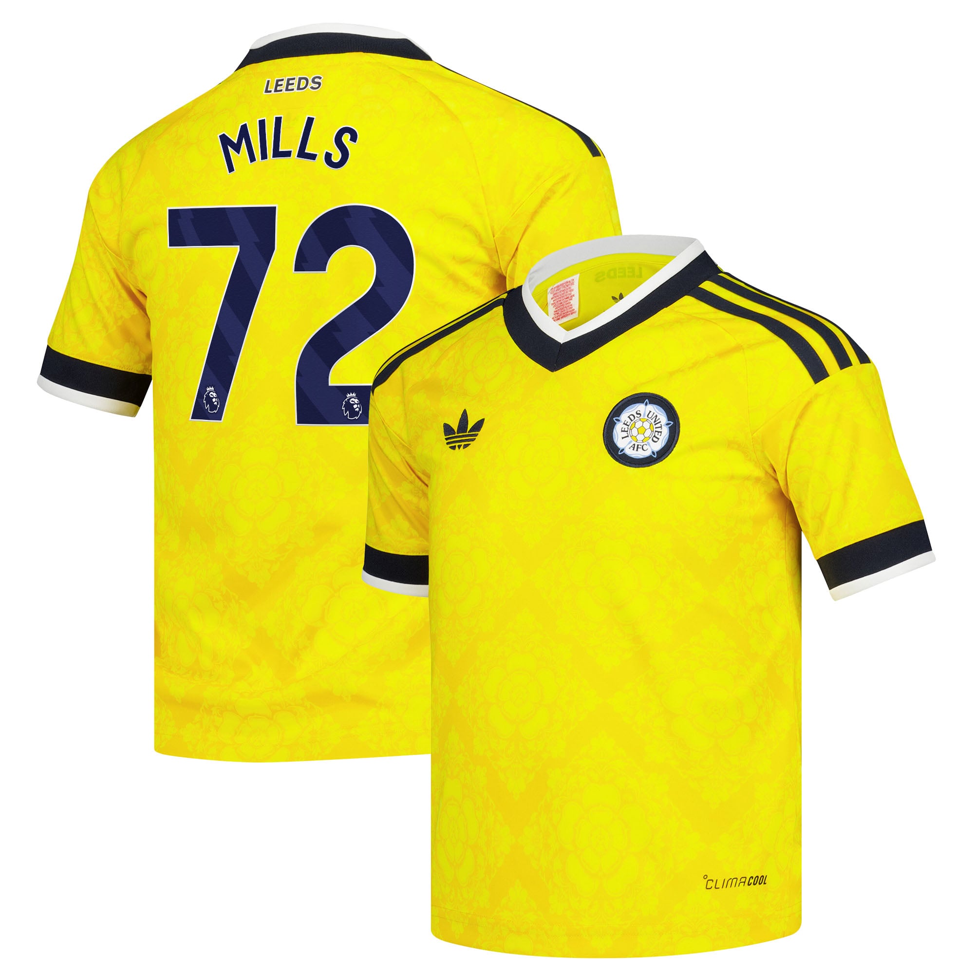 Leeds United adidas Away Shirt 2026-27 - Kids with Mills 72 printing