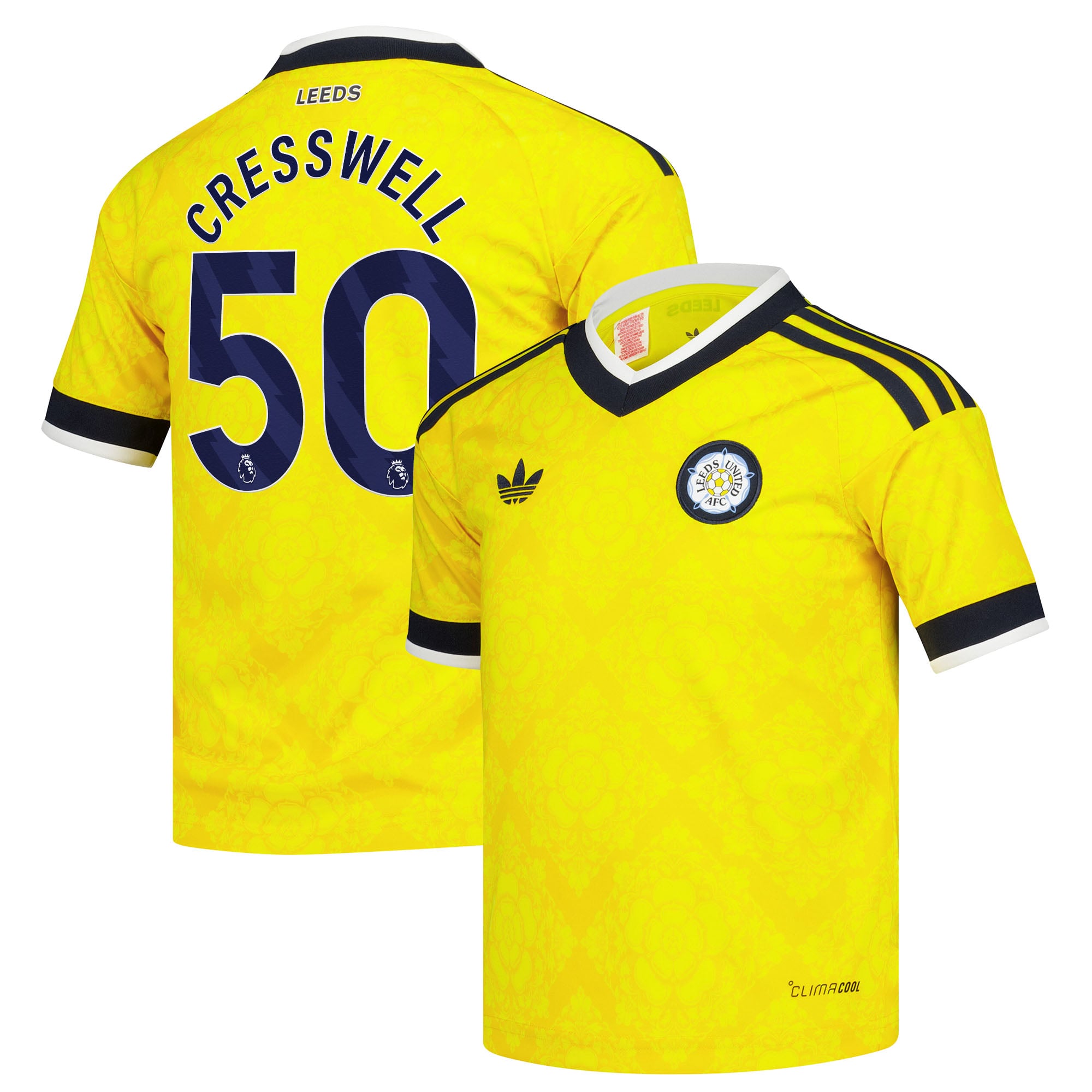 Leeds United adidas Away Shirt 2026-27 - Kids with Cresswell 50 printing