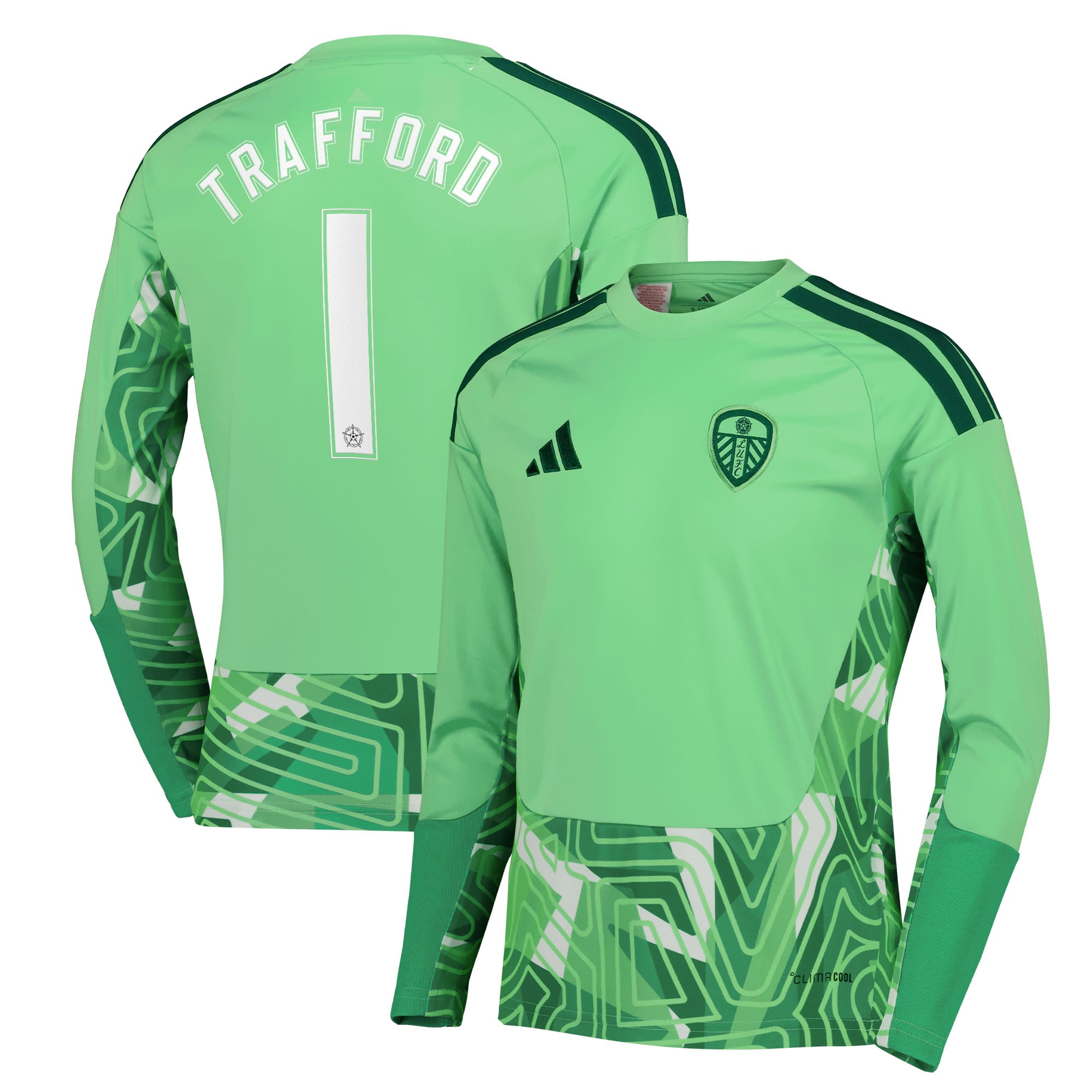 Leeds United adidas Goalkeeper Shirt 2026-27 - Long Sleeve - Kids with Trafford 1 Cup printing