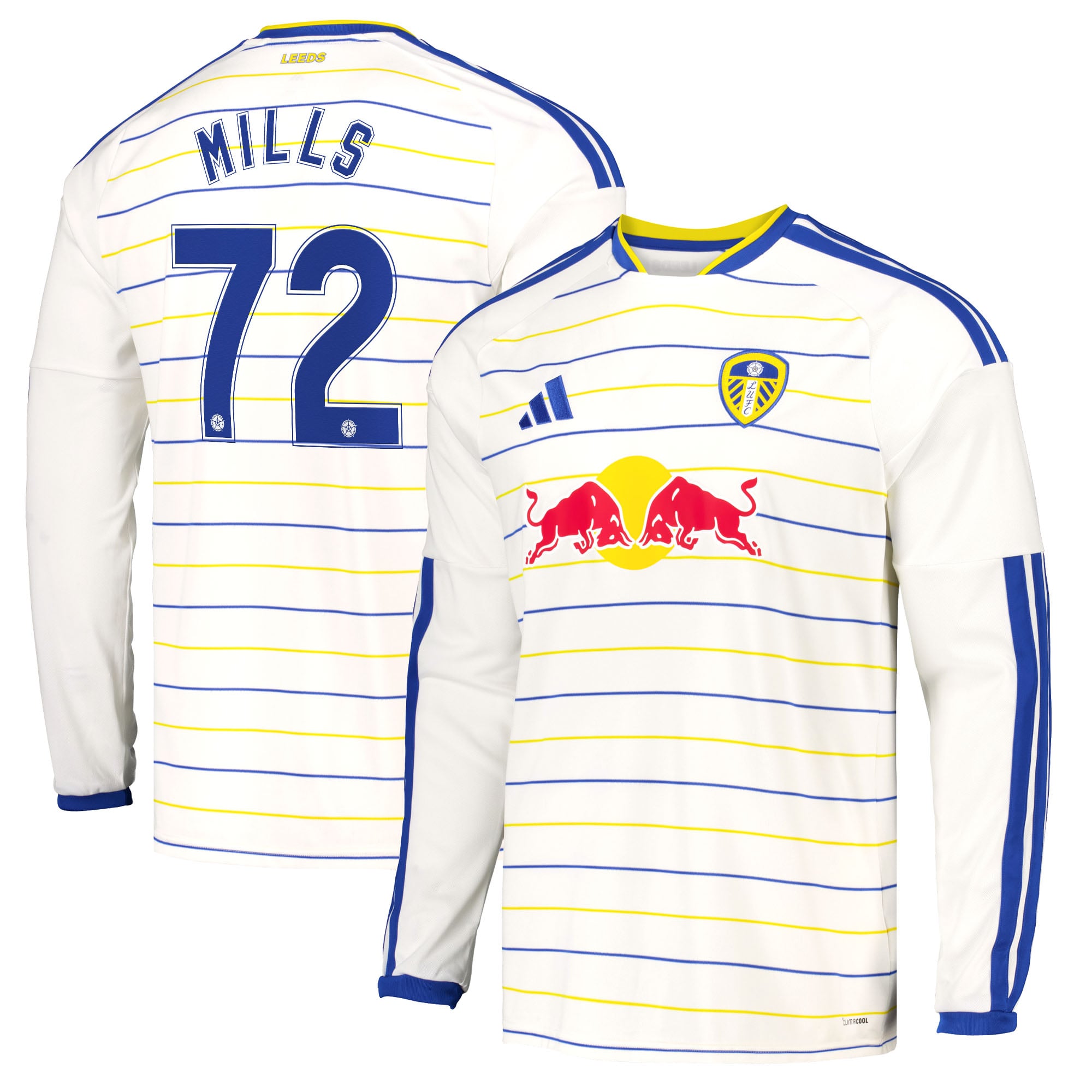 Leeds United adidas Home Shirt 2026-27 - Long Sleeve with Mills 72 Cup printing