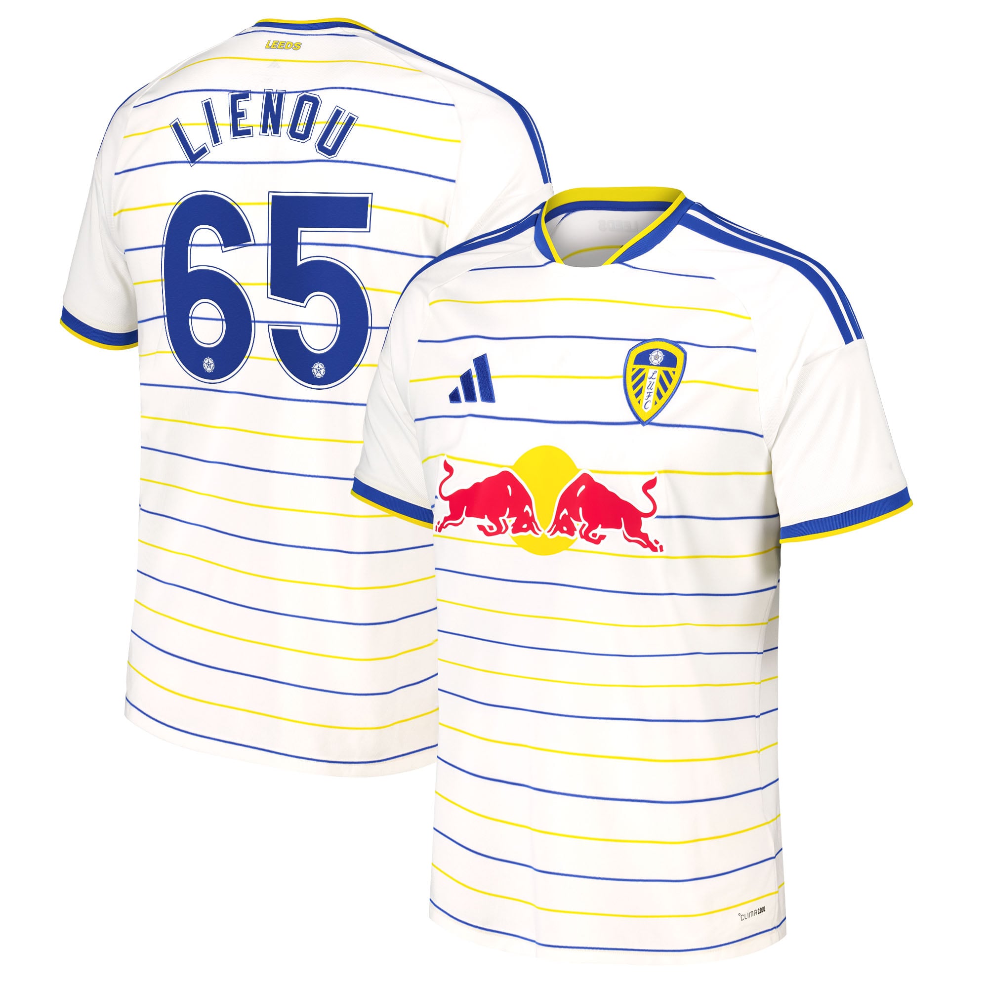 Leeds United adidas Home Shirt 2026-27 with Lienou 65 Cup printing