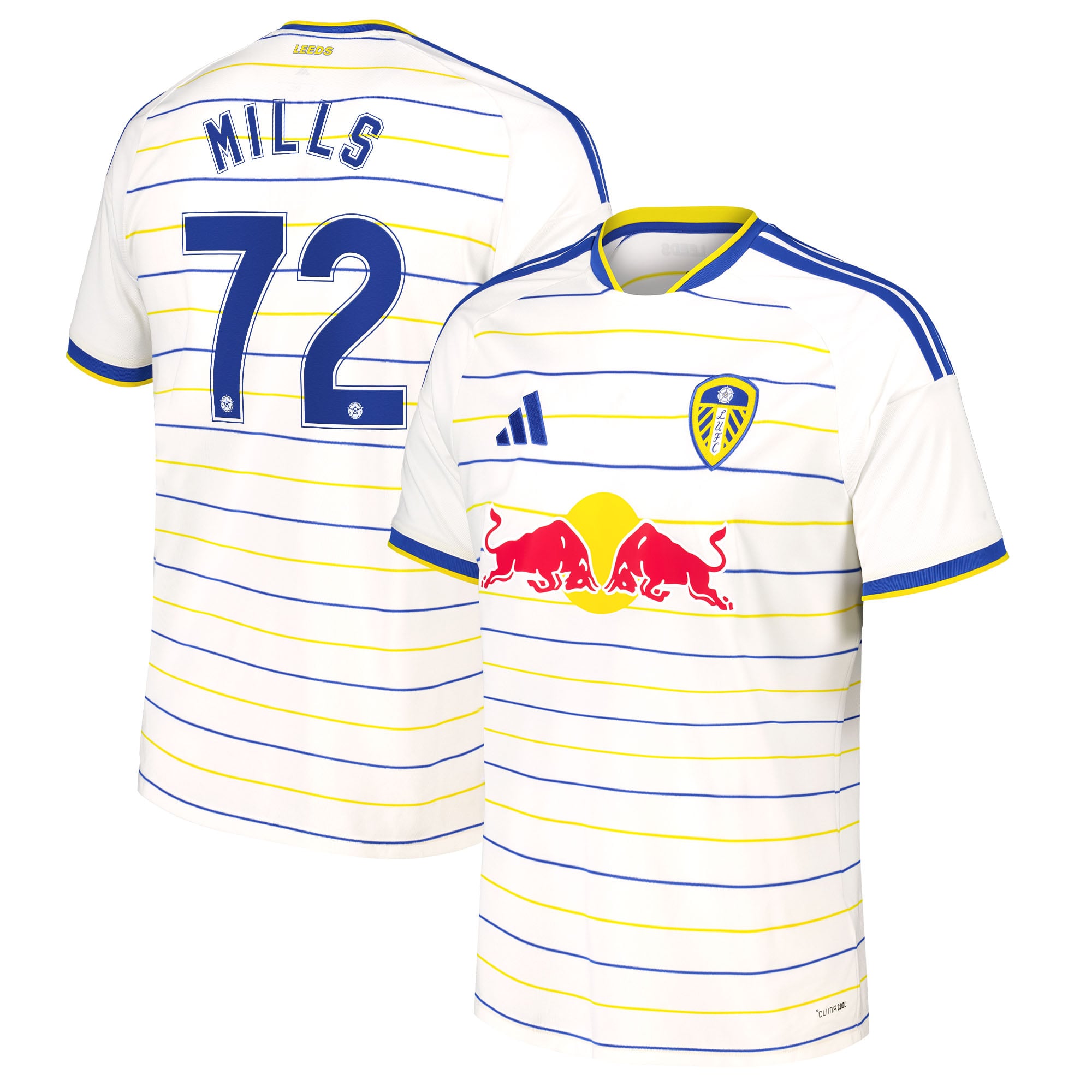 Leeds United adidas Home Shirt 2026-27 with Mills 72 Cup printing
