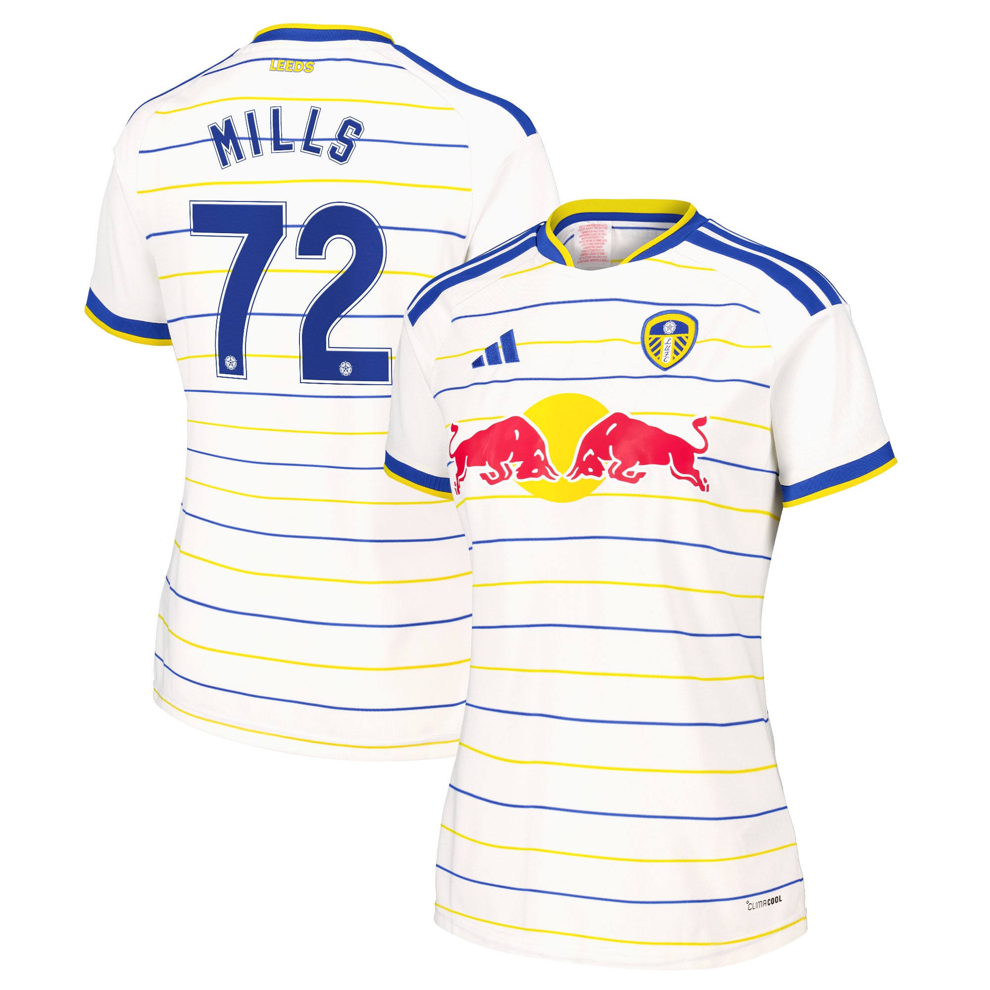 Leeds United adidas Home Shirt 2026-27 - Womens with Mills 72 Cup printing