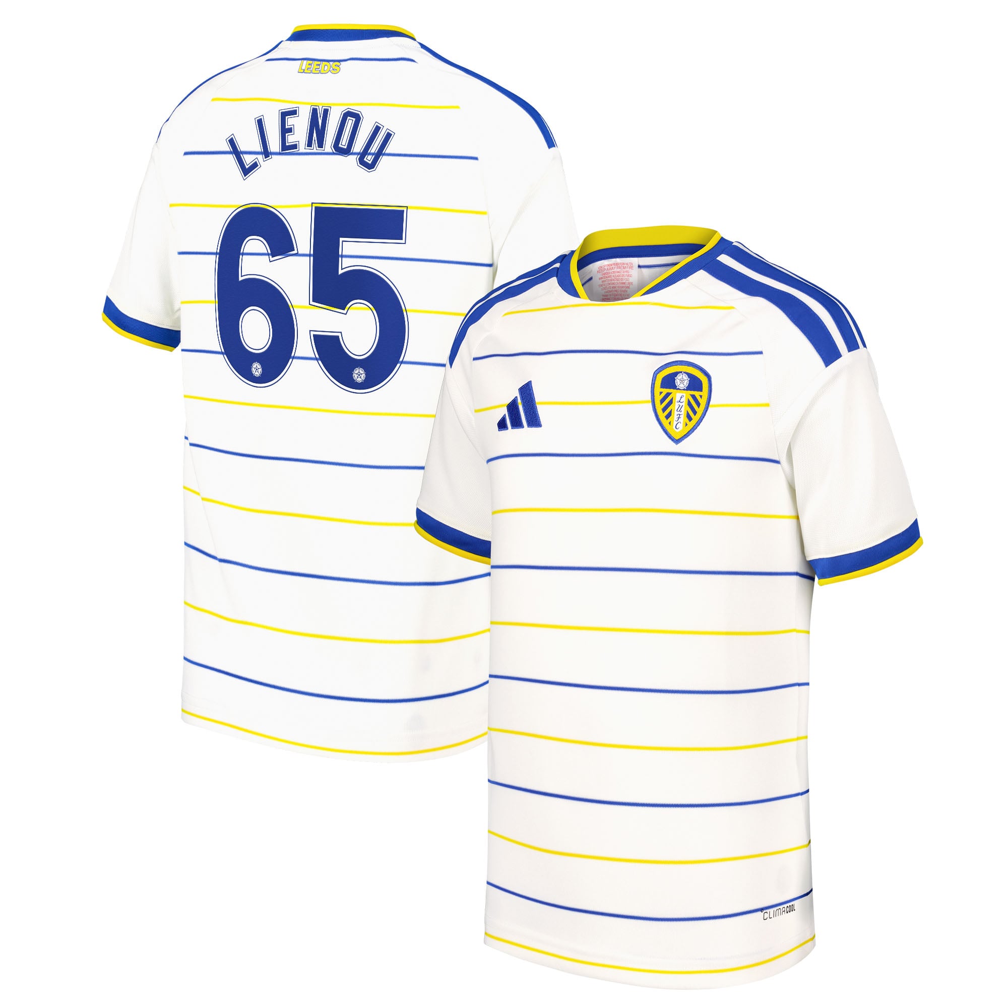 Leeds United adidas Home Shirt 2026-27 - Kids with Lienou 65 Cup printing