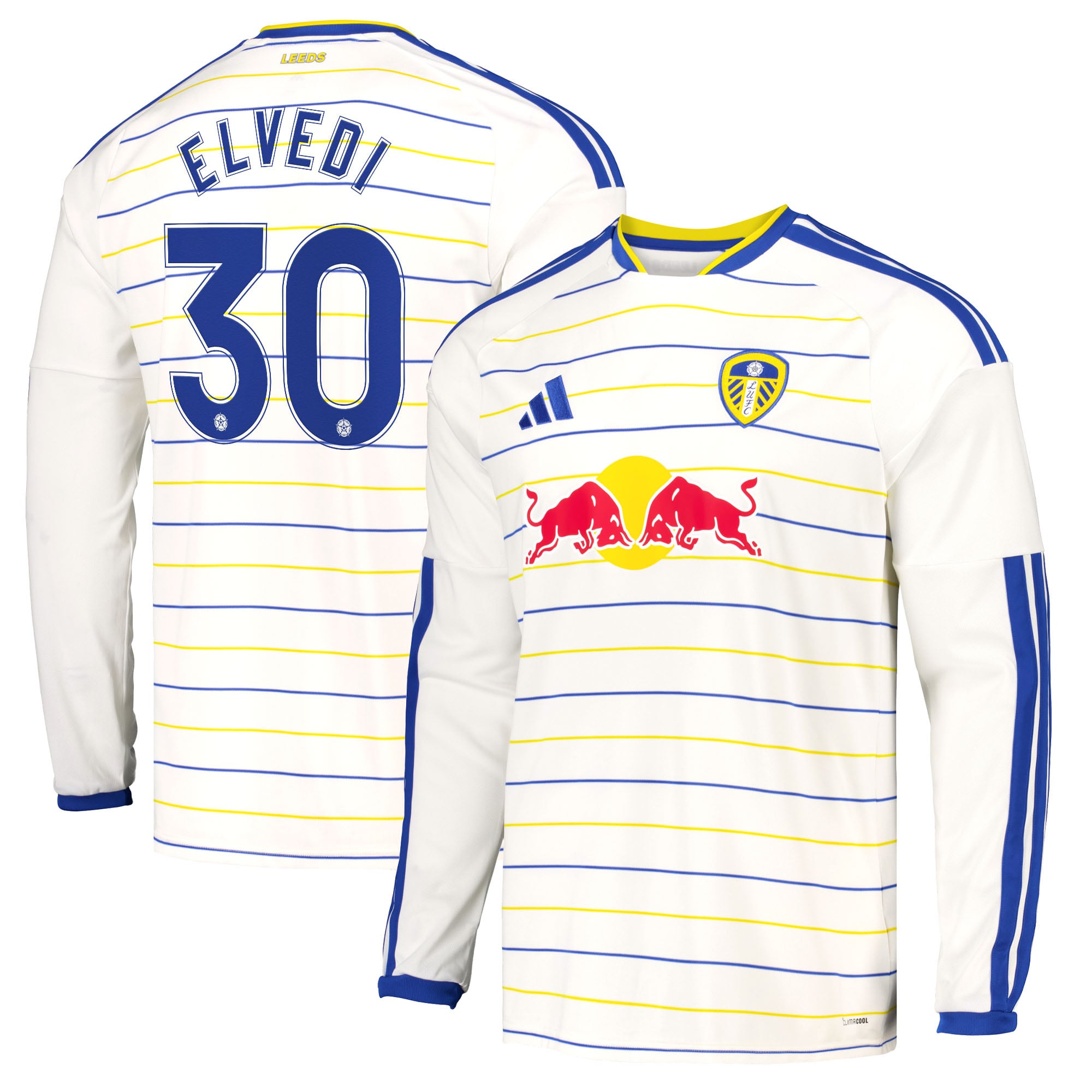 Leeds United adidas Home Shirt 2026-27 - Long Sleeve with Elvedi 30 Cup printing