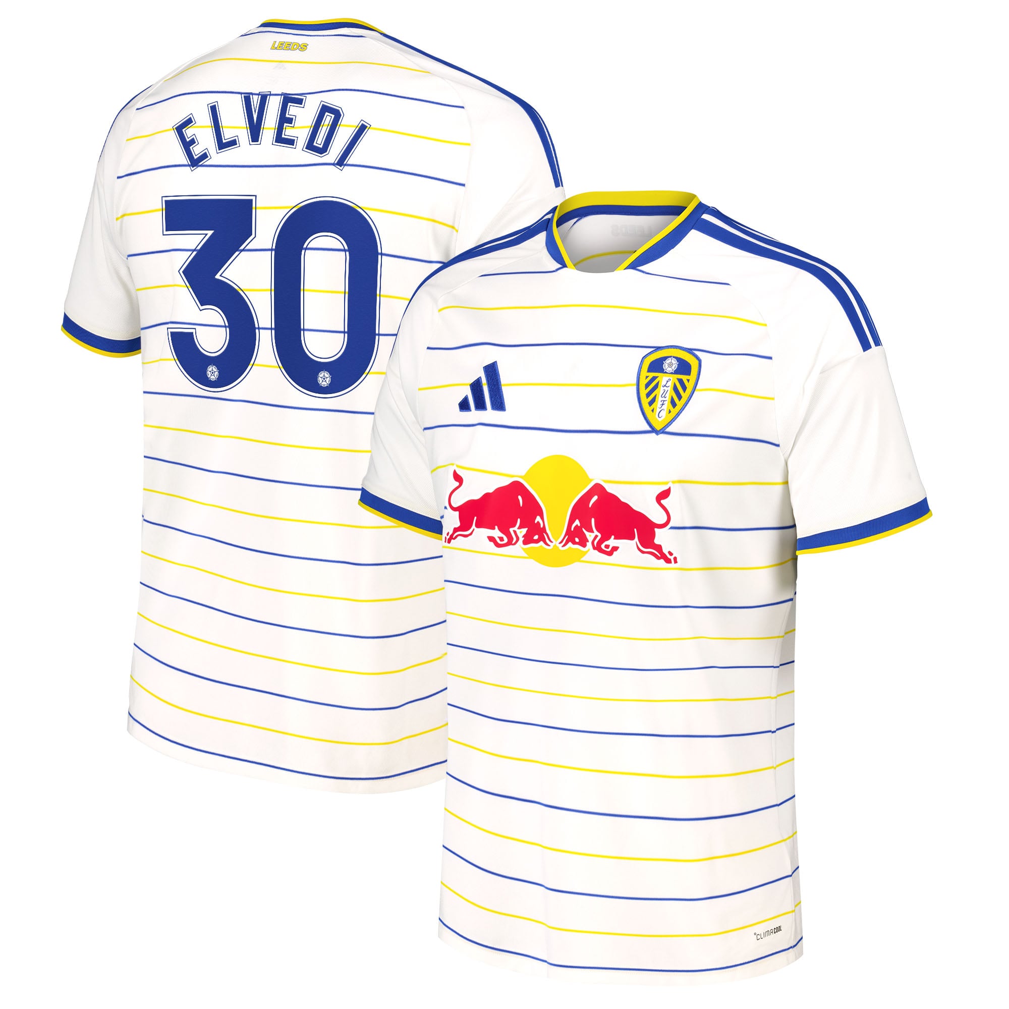 Leeds United adidas Home Shirt 2026-27 with Elvedi 30 Cup printing