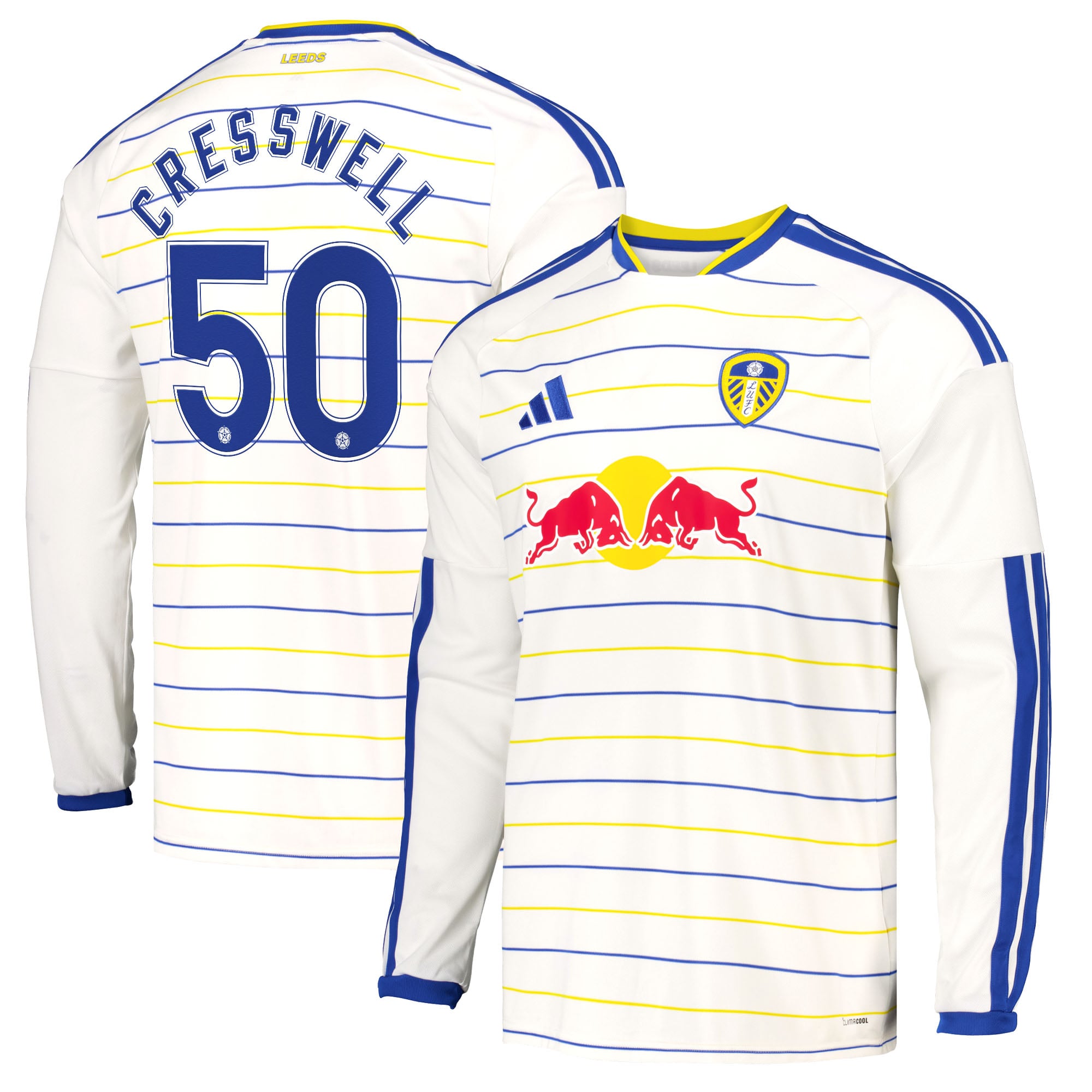 Leeds United adidas Home Shirt 2026-27 - Long Sleeve with Cresswell 50 Cup printing