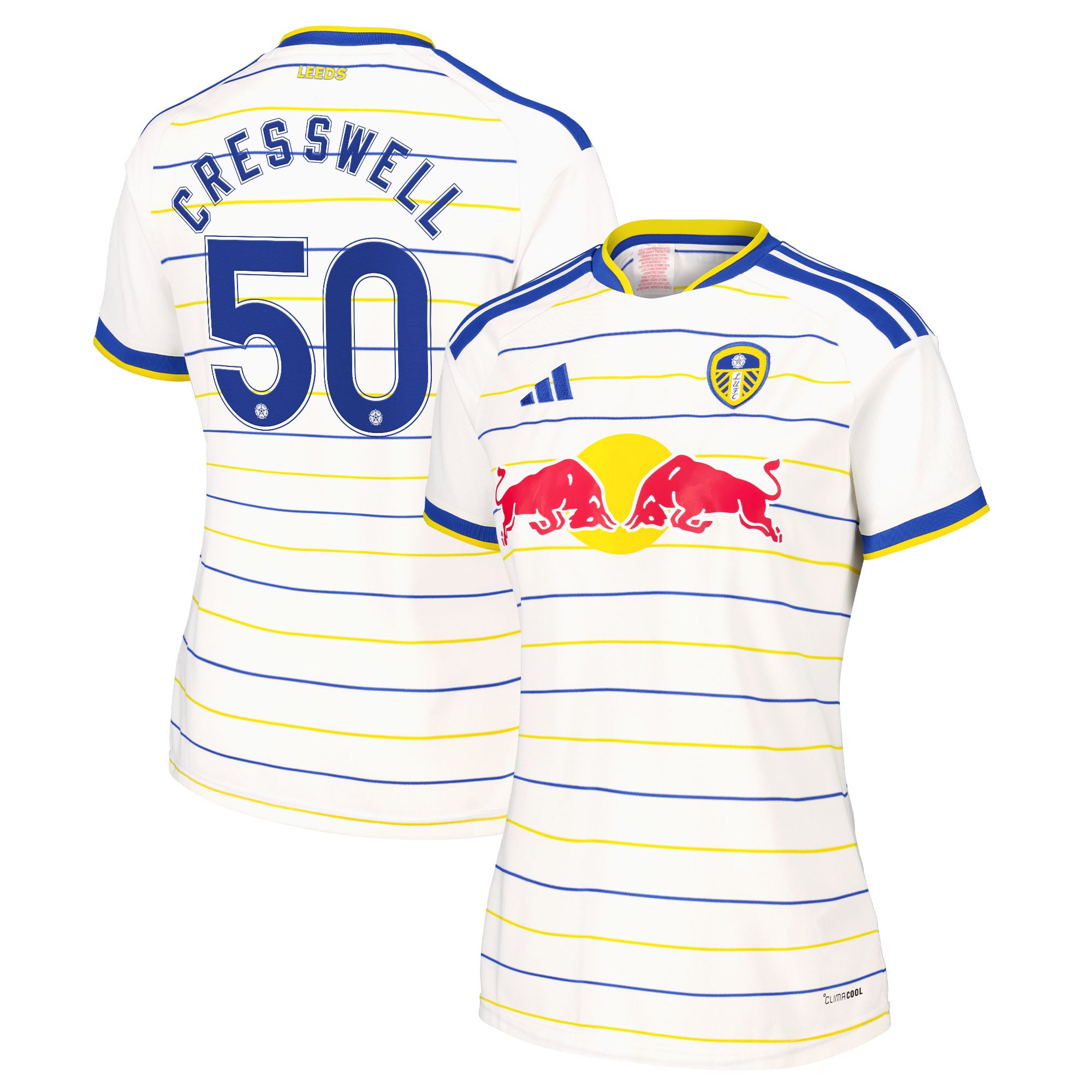 Leeds United adidas Home Shirt 2026-27 - Womens with Cresswell 50 Cup printing