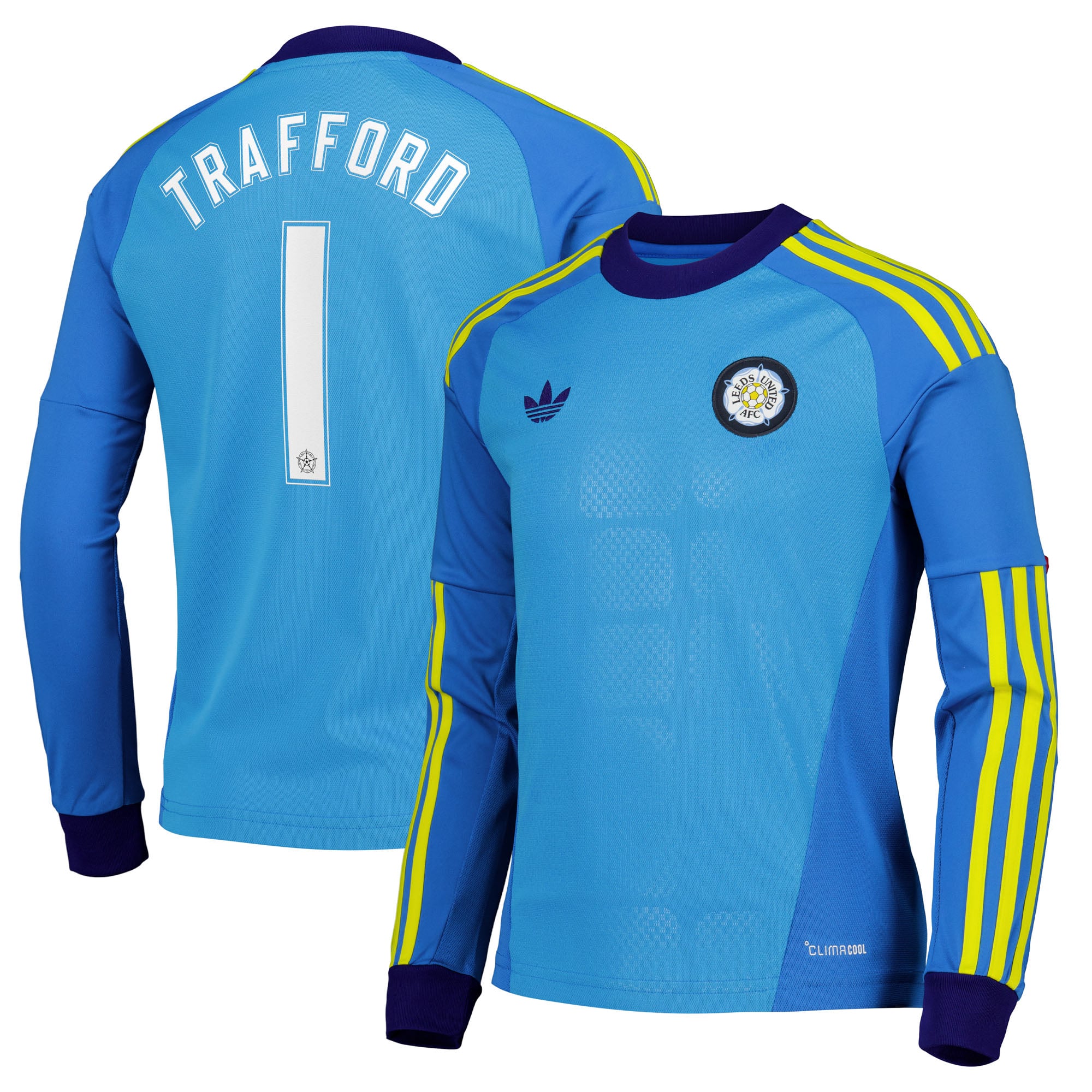 Leeds United adidas Goalkeeper Shirt 2026-27 - Long Sleeve - Kids with Trafford 1 Cup printing