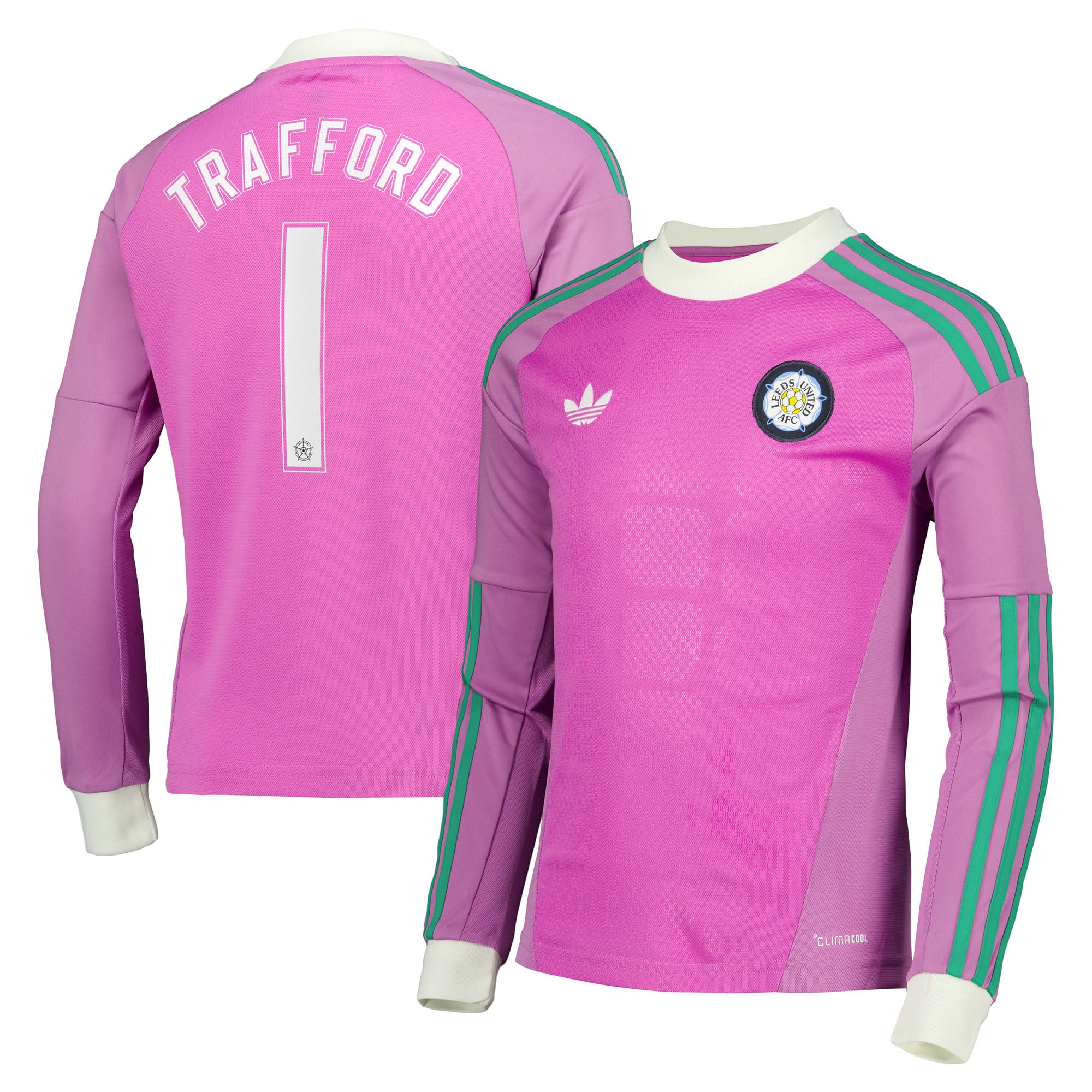 Leeds United adidas Goalkeeper Shirt 2026-27 - Long Sleeve - Kids with Trafford 1 Cup printing