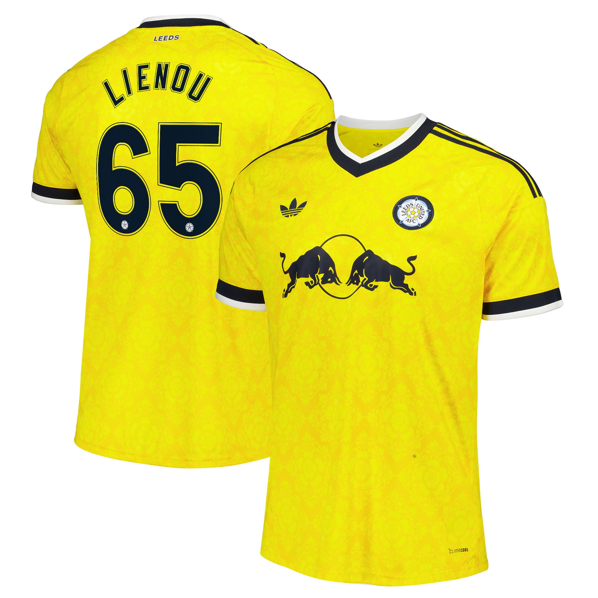 Leeds United adidas Away Shirt 2026-27 with Lienou 65 Cup printing