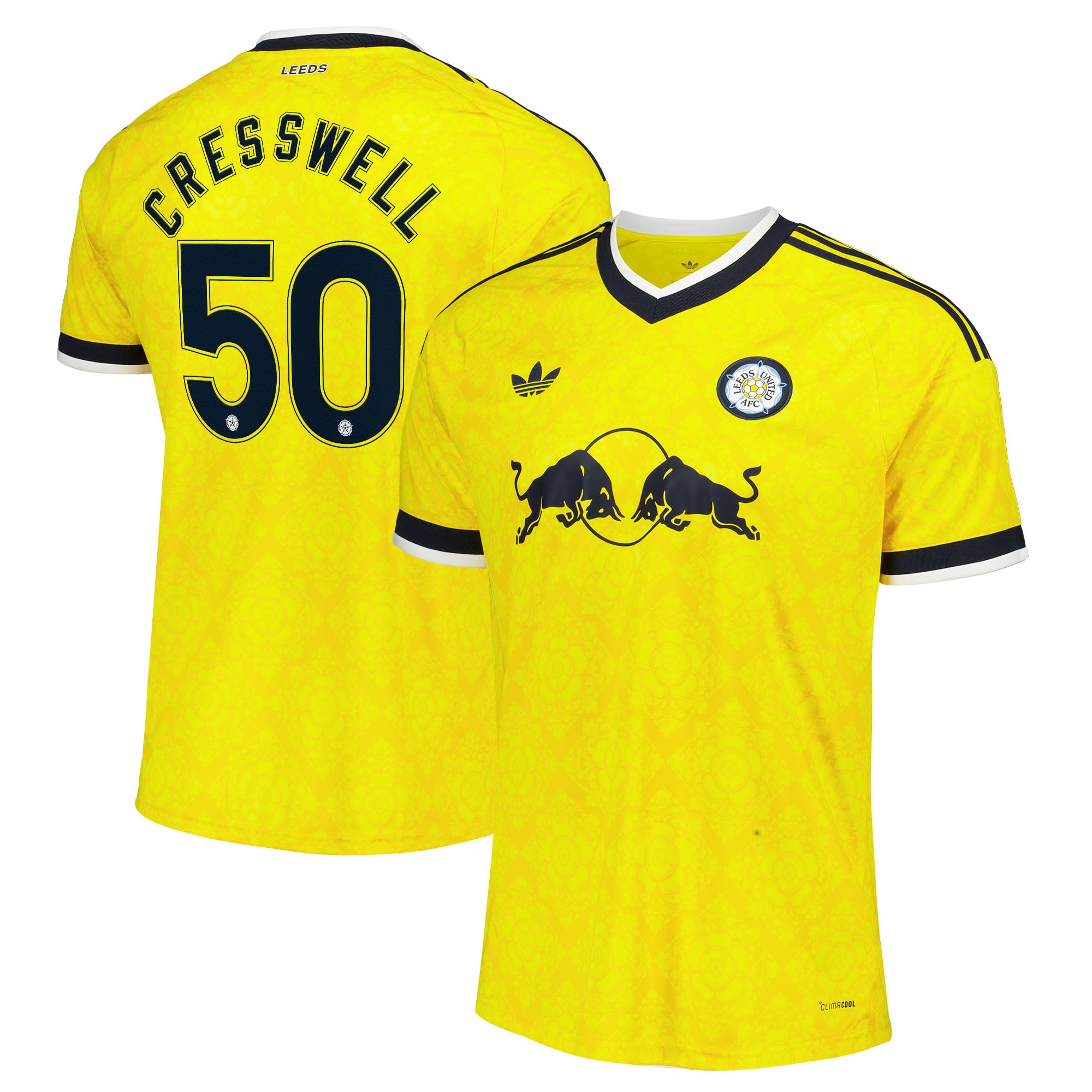 Leeds United adidas Away Shirt 2026-27 with Cresswell 50 Cup printing