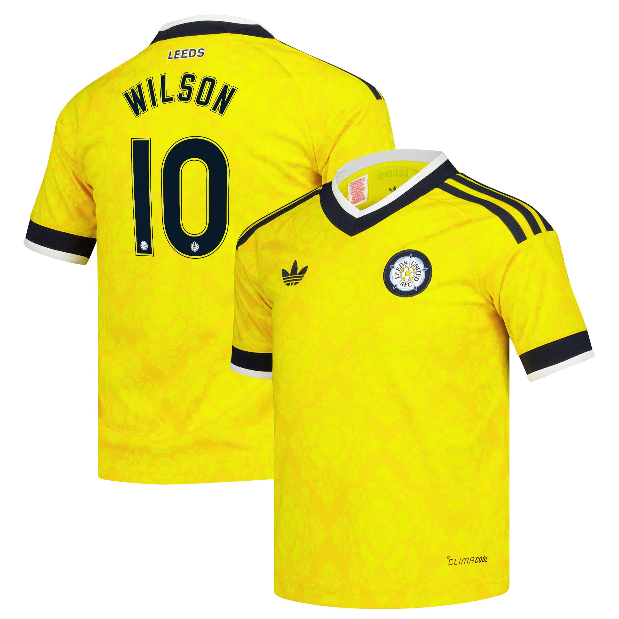 Leeds United adidas Away Shirt 2026-27 - Kids with Wilson 10 Cup printing
