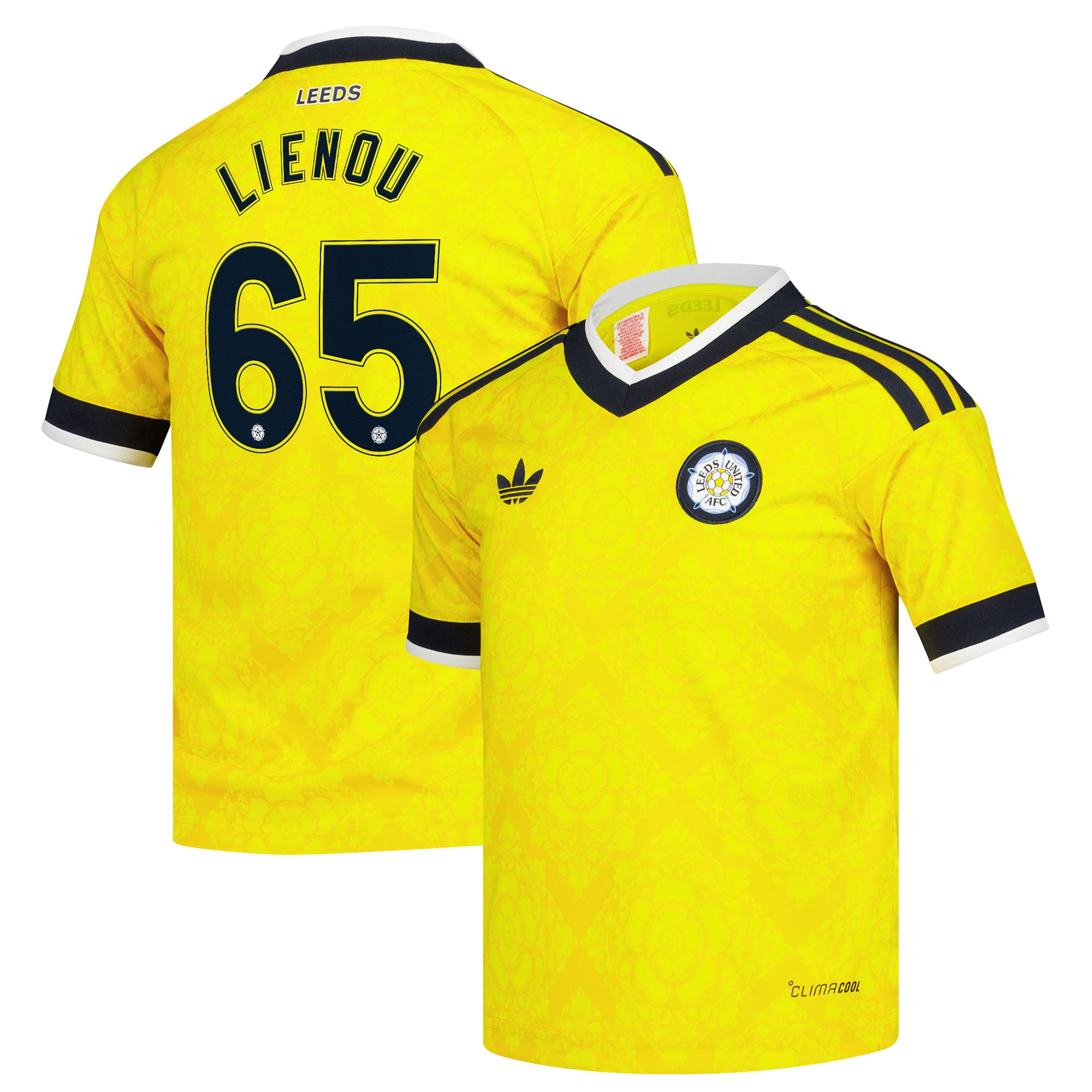 Leeds United adidas Away Shirt 2026-27 - Kids with Lienou 65 Cup printing