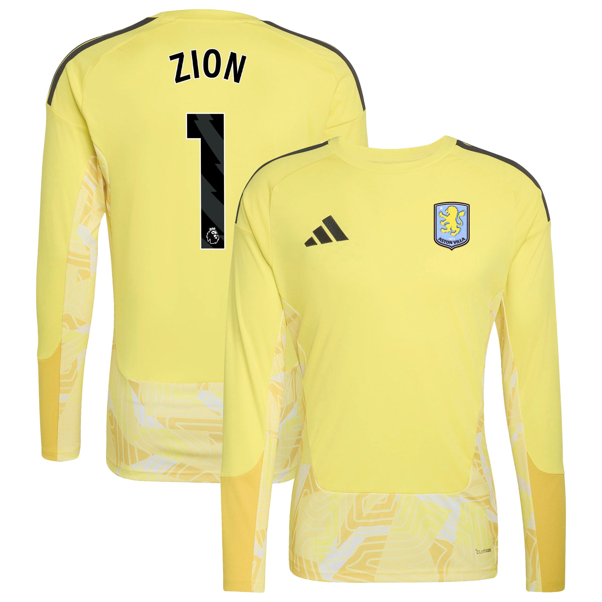 Aston Villa adidas Goalkeeper Shirt 2026-27 - Long Sleeve - Kids with Zion 1 printing