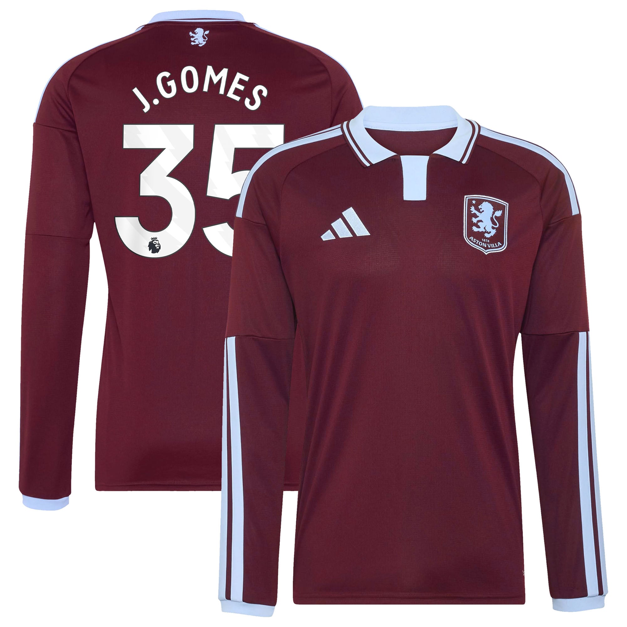 Aston Villa adidas Home Shirt 2026-27 - Long Sleeve with J.Gomes 35 printing