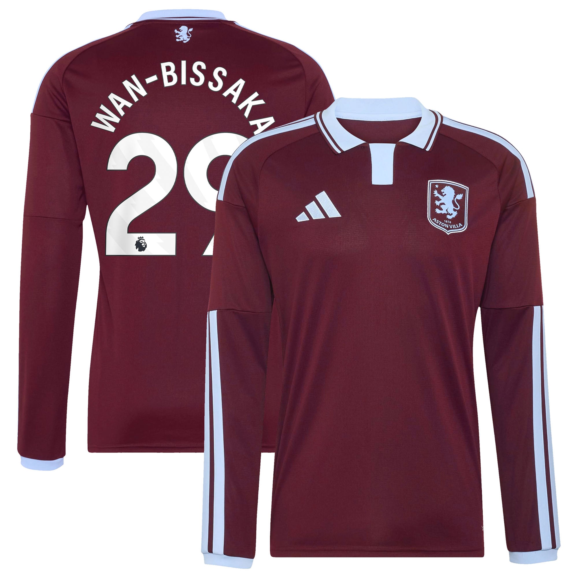 Aston Villa adidas Home Shirt 2026-27 - Long Sleeve with Wan-Bissaka 29 printing