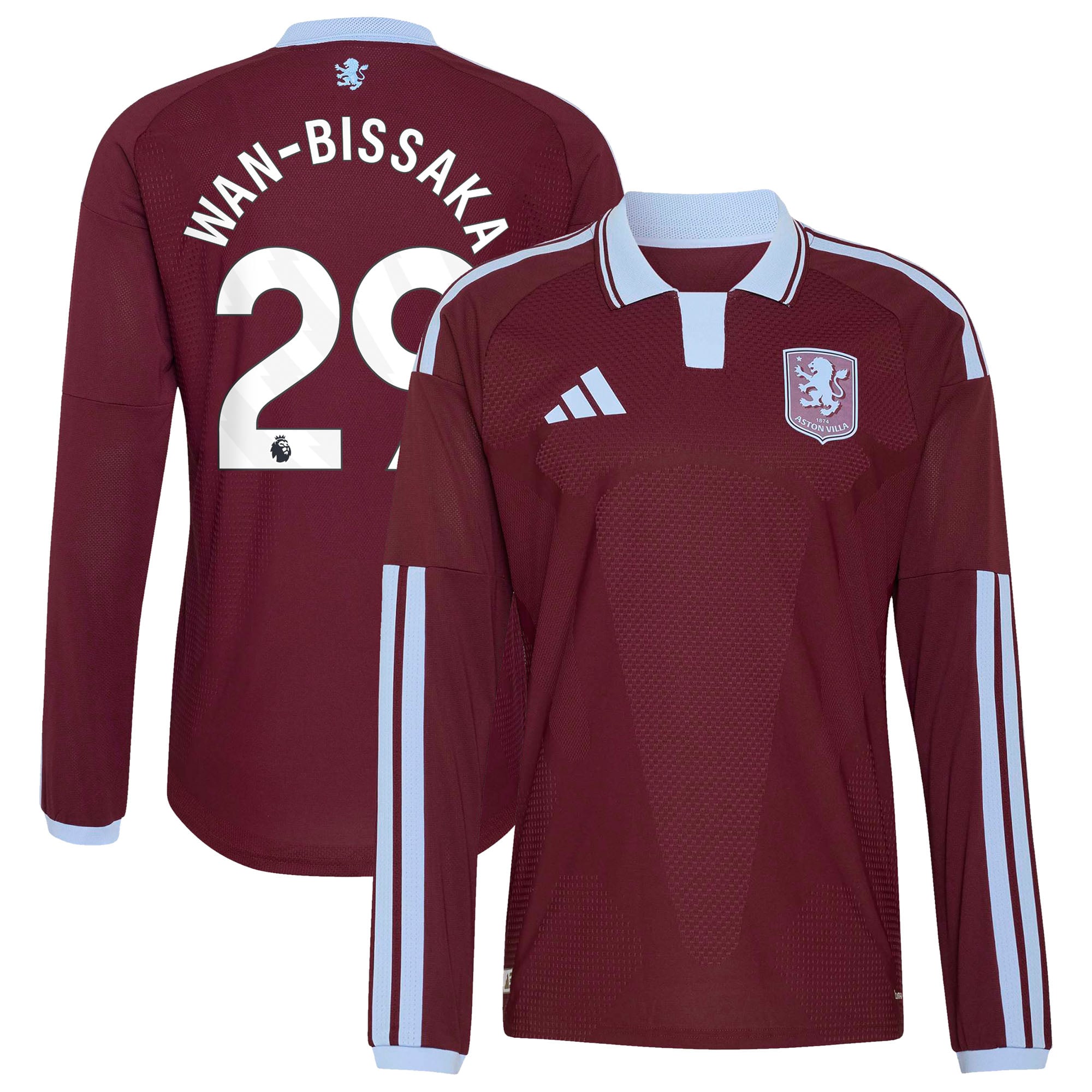 Aston Villa adidas Home Authentic Shirt 2026-27 - Long Sleeve with Wan-Bissaka 29 printing