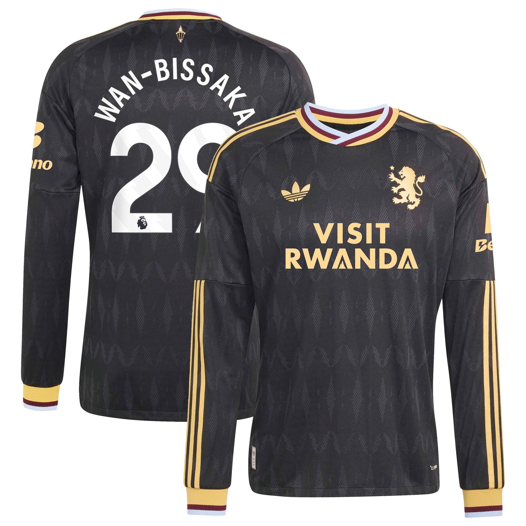 Aston Villa adidas Away Authentic Shirt 2026-27 - Long Sleeve with Wan-Bissaka 29 printing, , rebel_hi-res