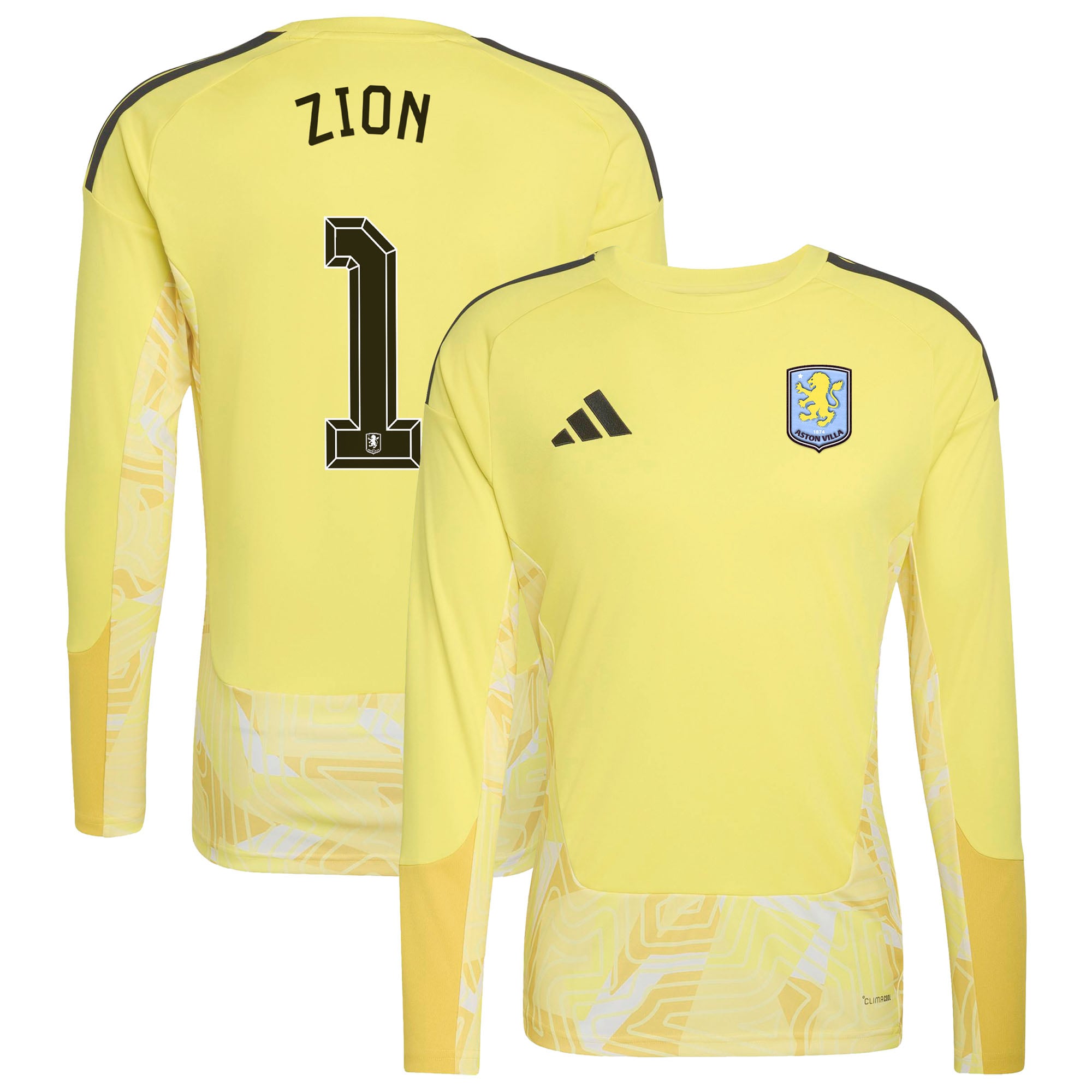 Aston Villa adidas Goalkeeper Shirt 2026-27 - Long Sleeve - Kids with Zion 1 Cup printing, , rebel_hi-res