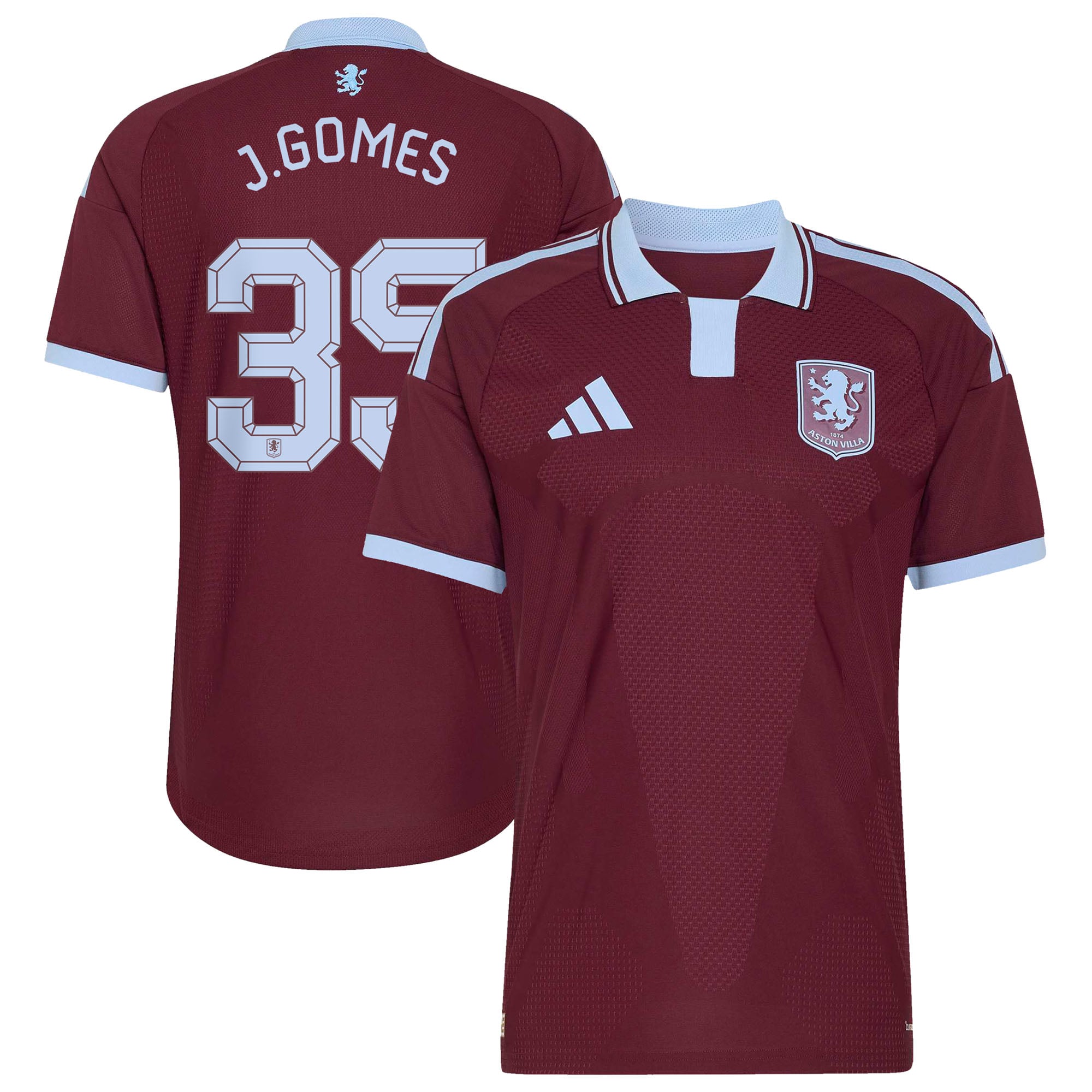 Aston Villa adidas Home Authentic Shirt 2026-27 with J.Gomes 35 Cup printing