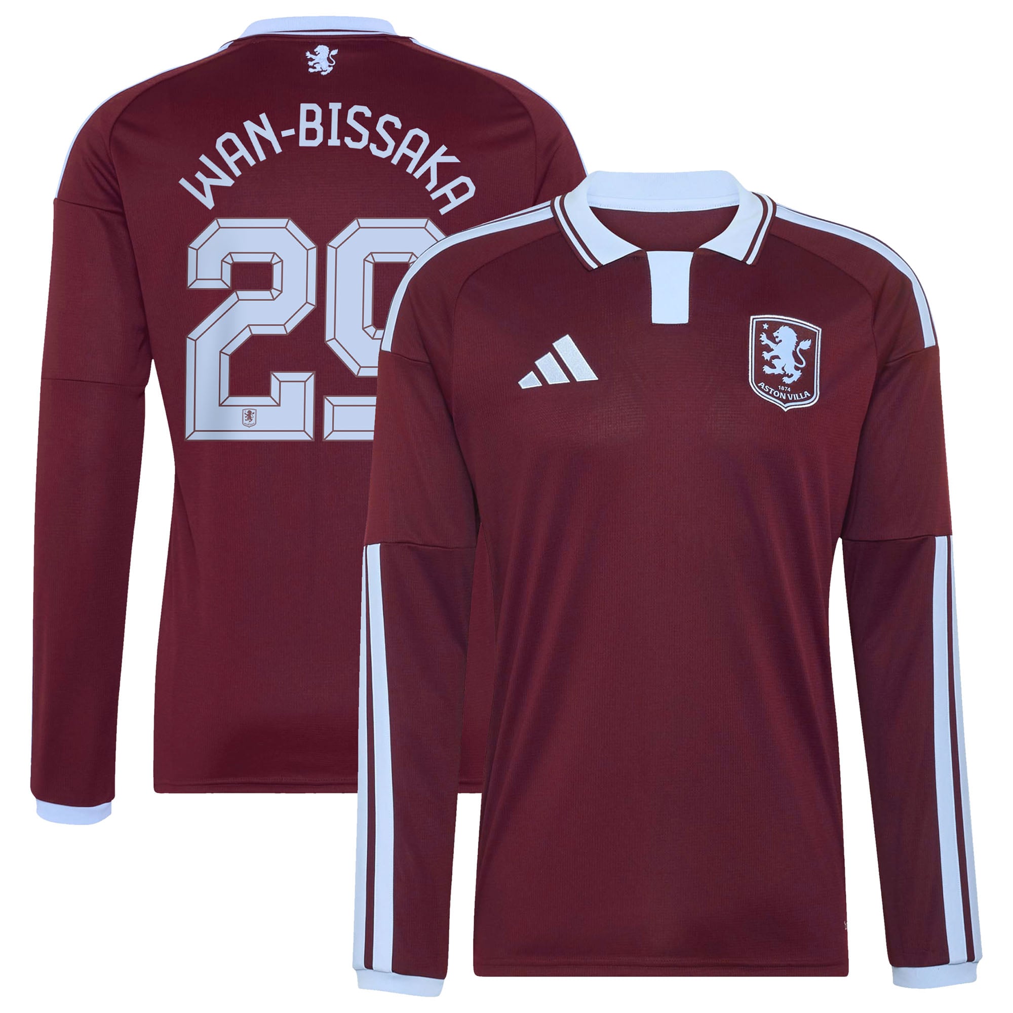 Aston Villa adidas Home Shirt 2026-27 - Long Sleeve with Wan-Bissaka 29 Cup printing