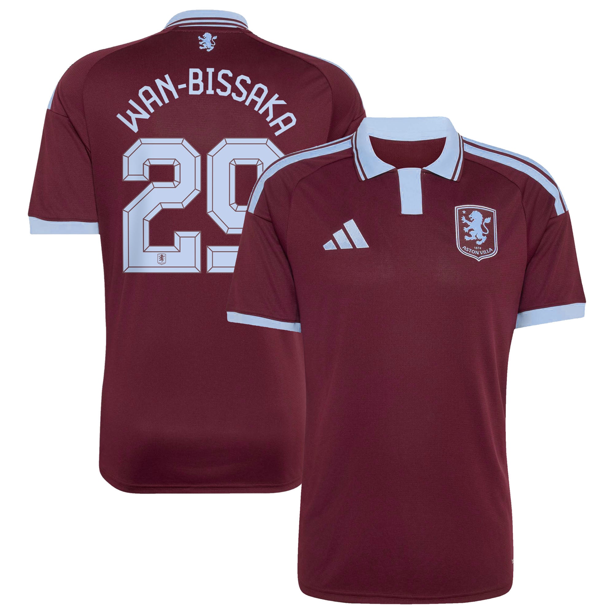 Aston Villa adidas Home Shirt 2026-27 with Wan-Bissaka 29 Cup printing