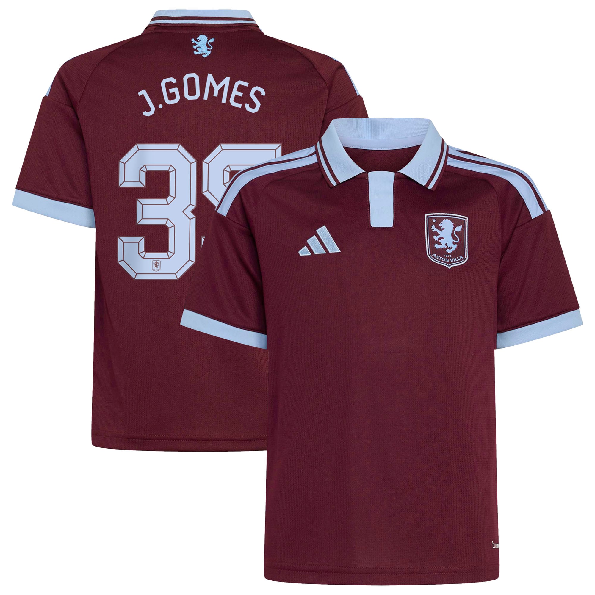Aston Villa adidas Home Shirt 2026-27 - Kids with J.Gomes 35 Cup printing