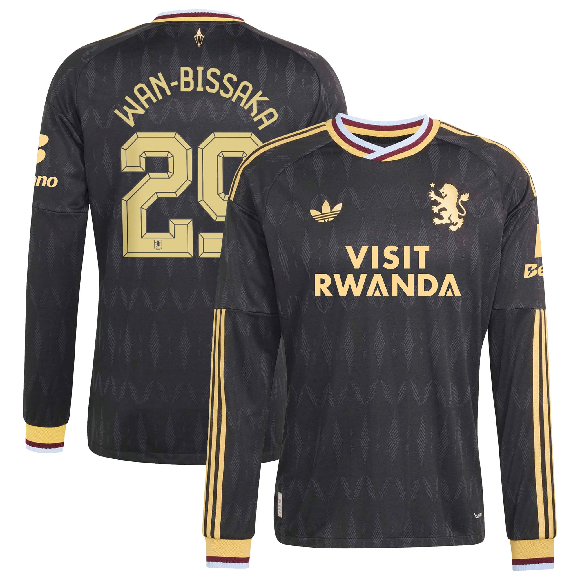 Aston Villa adidas Away Authentic Shirt 2026-27 - Long Sleeve with Wan-Bissaka 29 Cup printing, , rebel_hi-res