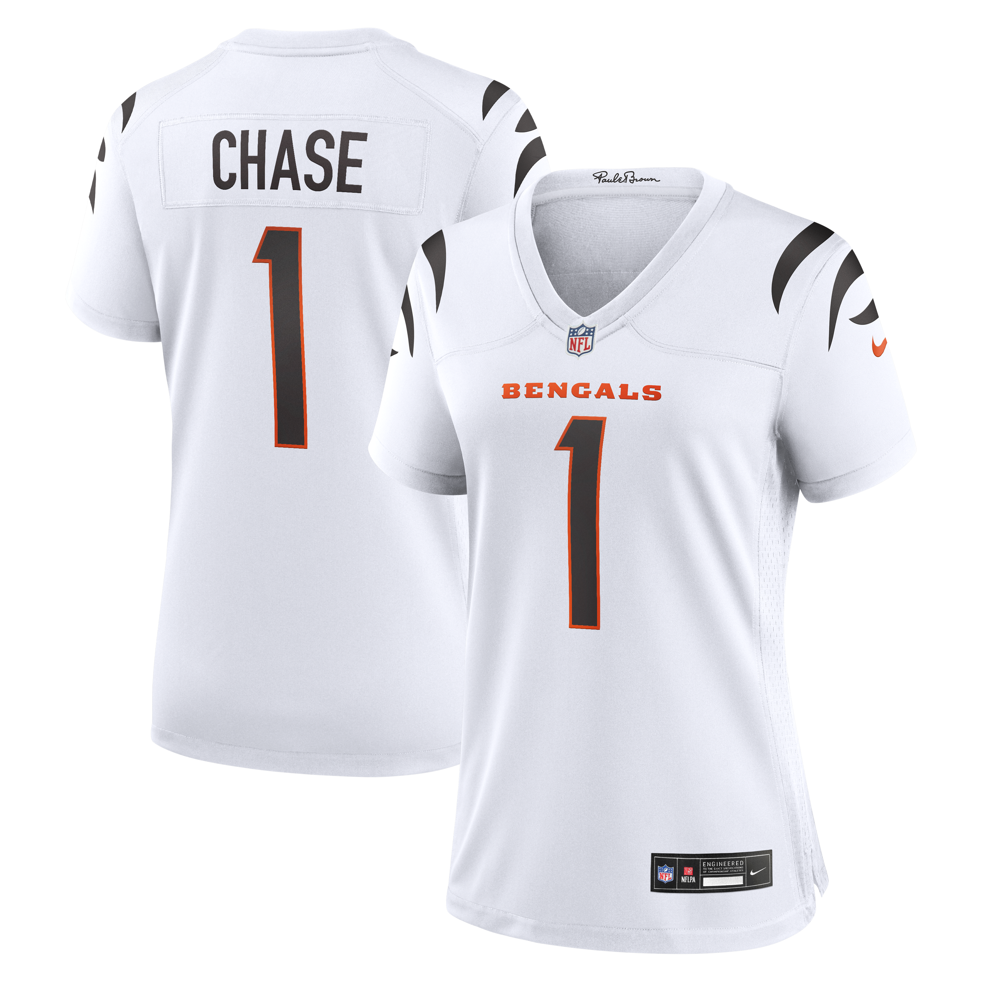 Cincinnati Bengals Nike Game Road Jersey - White - Ja'Marr Chase - Womens, , rebel_hi-res