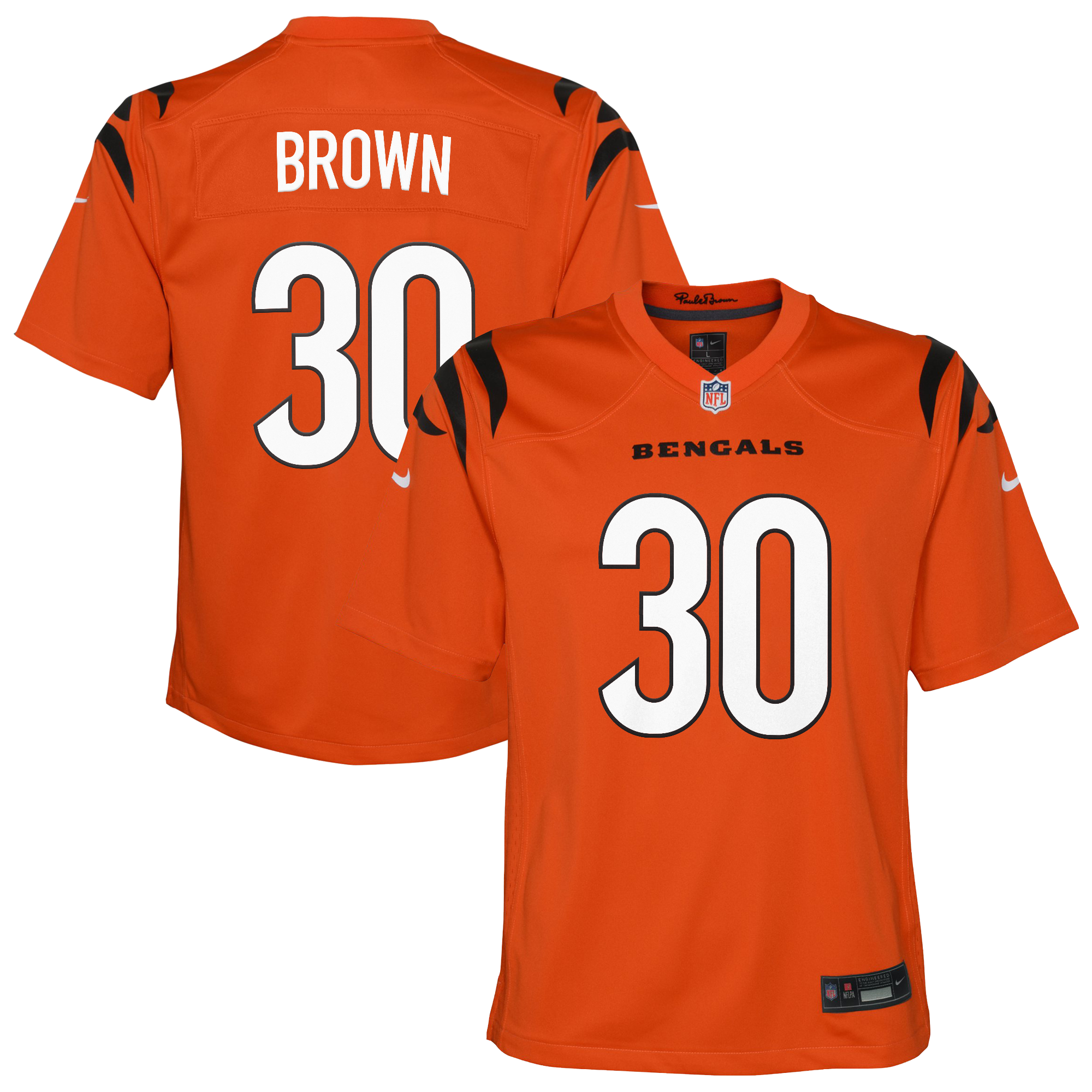 Cincinnati Bengals Nike Game Alternate Jersey - Orange - Chase Brown - Youth, , rebel_hi-res