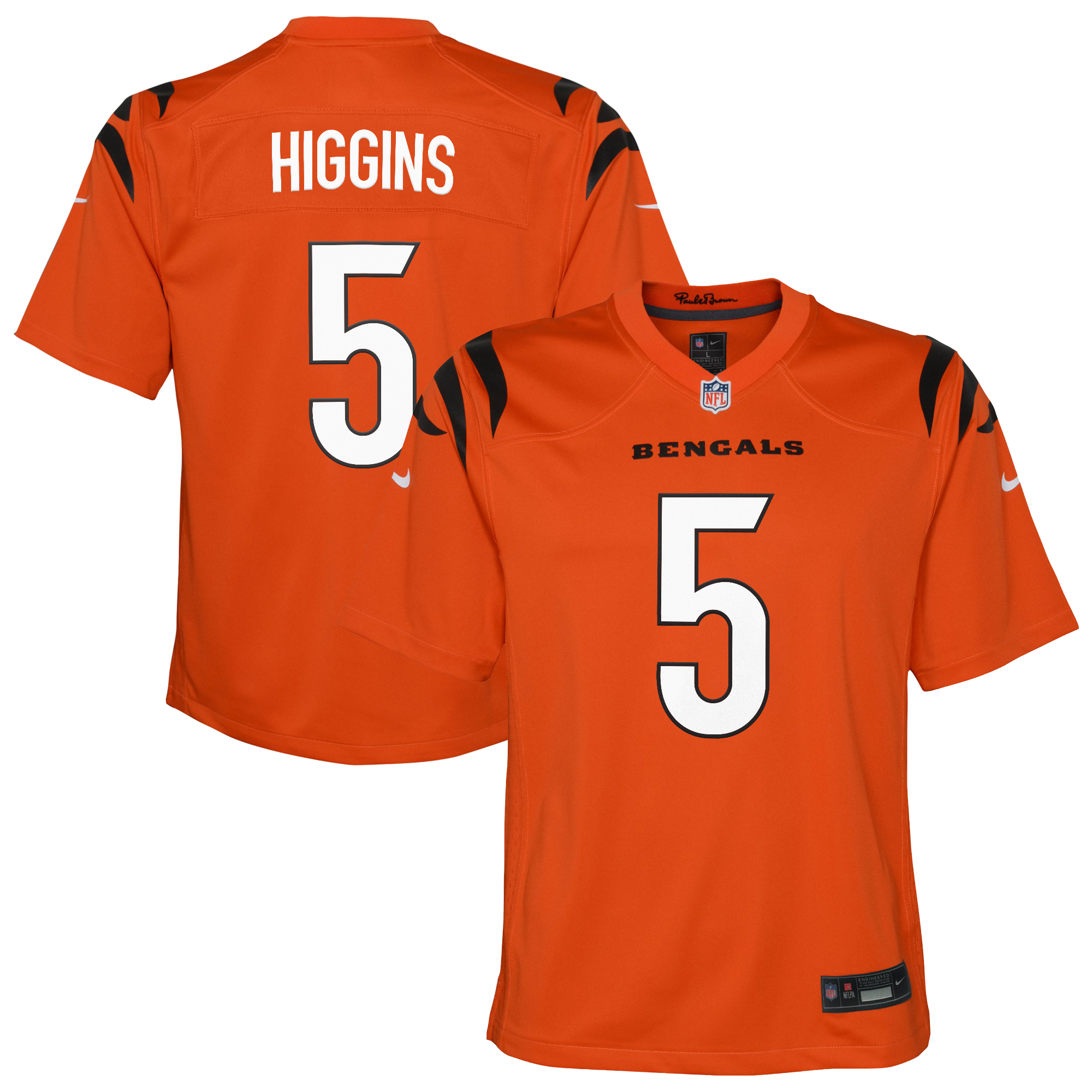 Cincinnati Bengals Nike Game Alternate Jersey - Orange - Tee Higgins - Youth, , rebel_hi-res