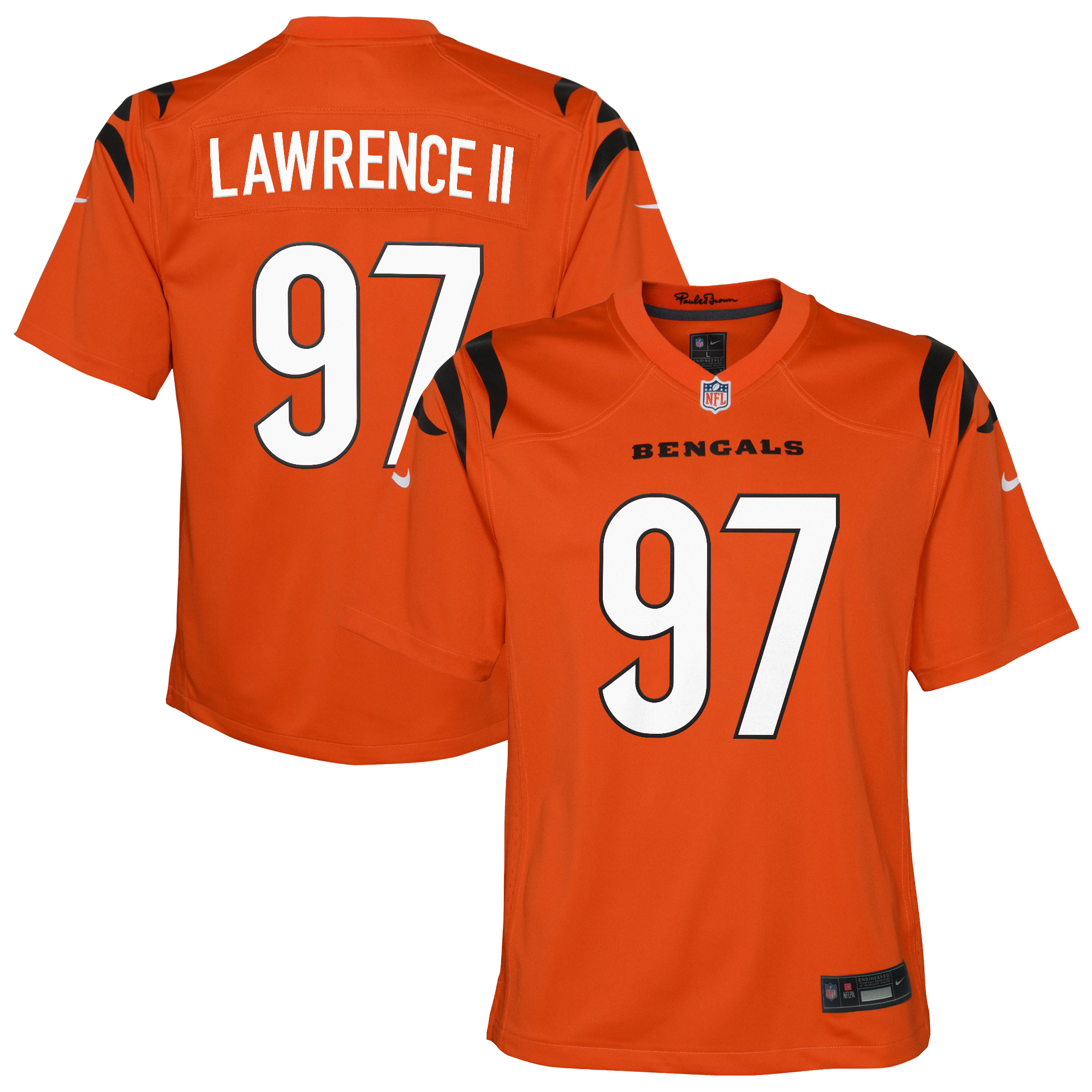Cincinnati Bengals Nike Game Alternate Jersey - Orange - Dexter Lawrence II - Youth, , rebel_hi-res