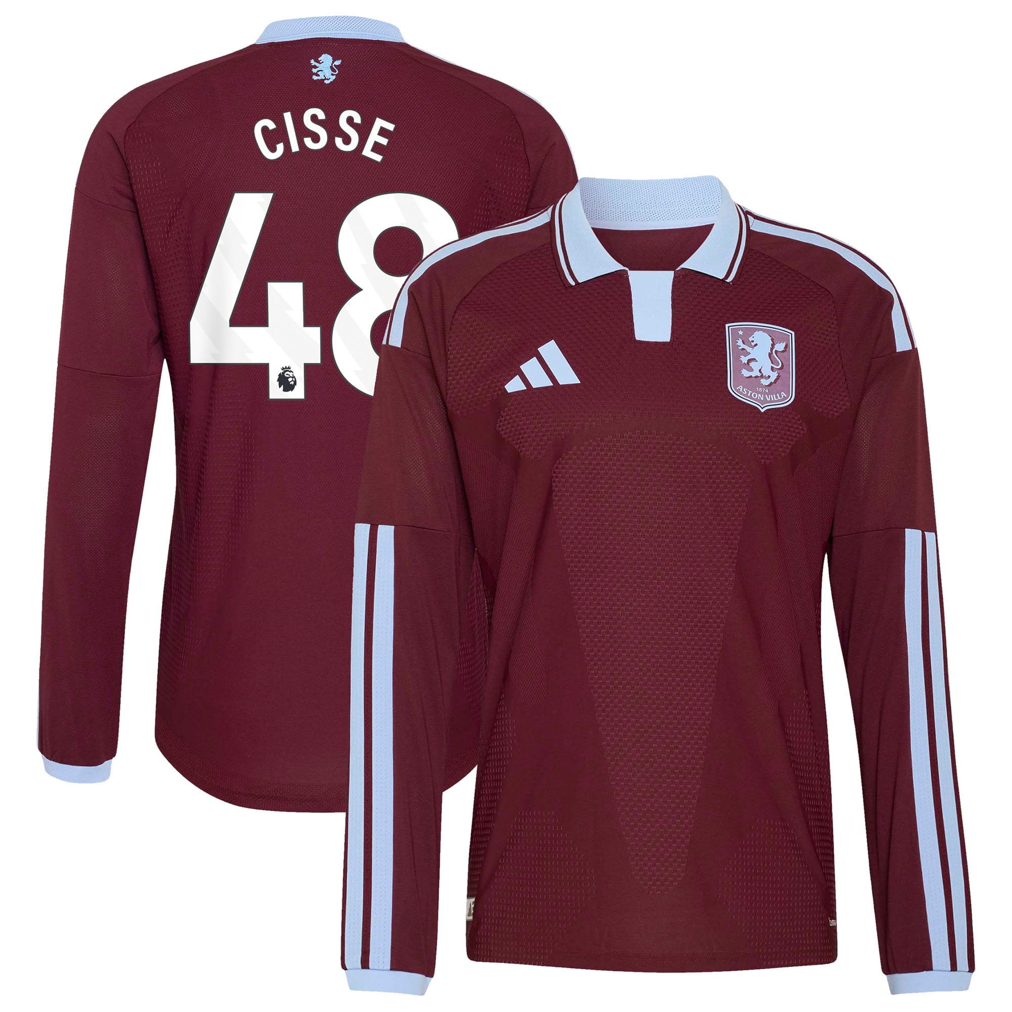Aston Villa adidas Home Authentic Shirt 2026-27 - Long Sleeve with Cisse 48 printing