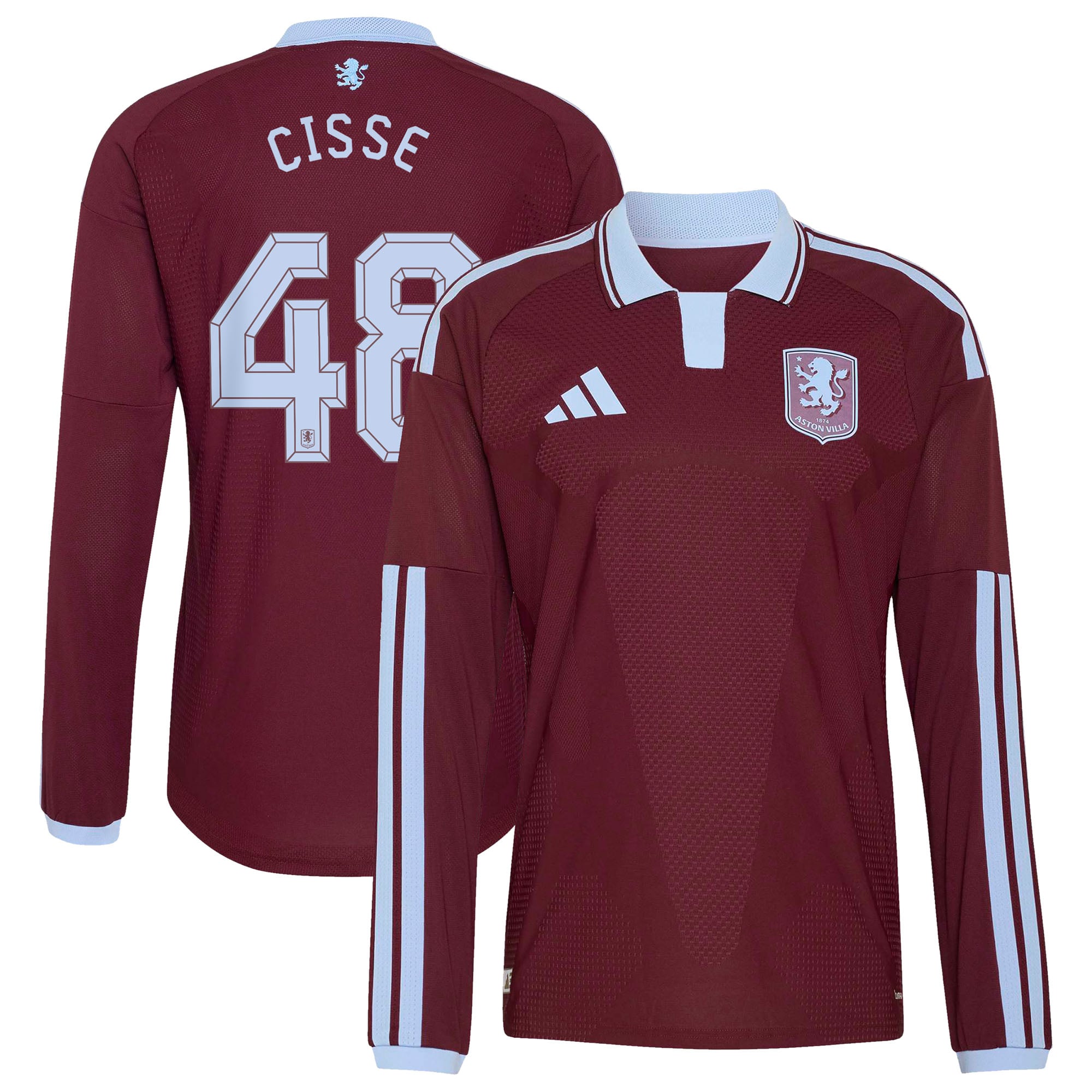 Aston Villa adidas Home Authentic Shirt 2026-27 - Long Sleeve with Cisse 48 Cup printing