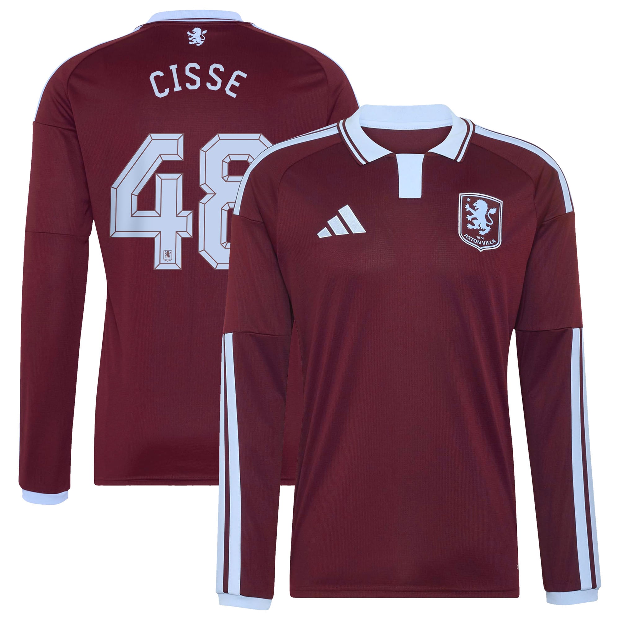 Aston Villa adidas Home Shirt 2026-27 - Long Sleeve with Cisse 48 Cup printing, , rebel_hi-res