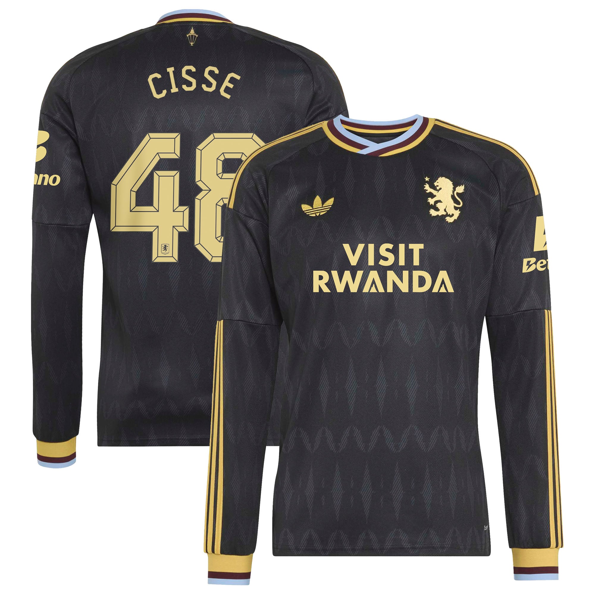 Aston Villa adidas Away Shirt 2026-27 - Long Sleeve - Kids with Cisse 48 Cup printing