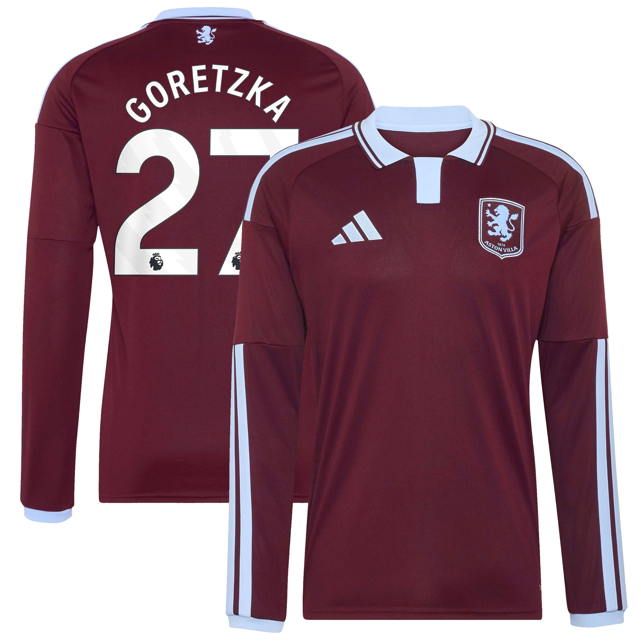 Aston Villa adidas Home Shirt 2026-27 - Long Sleeve with Goretzka 27 printing, , rebel_hi-res