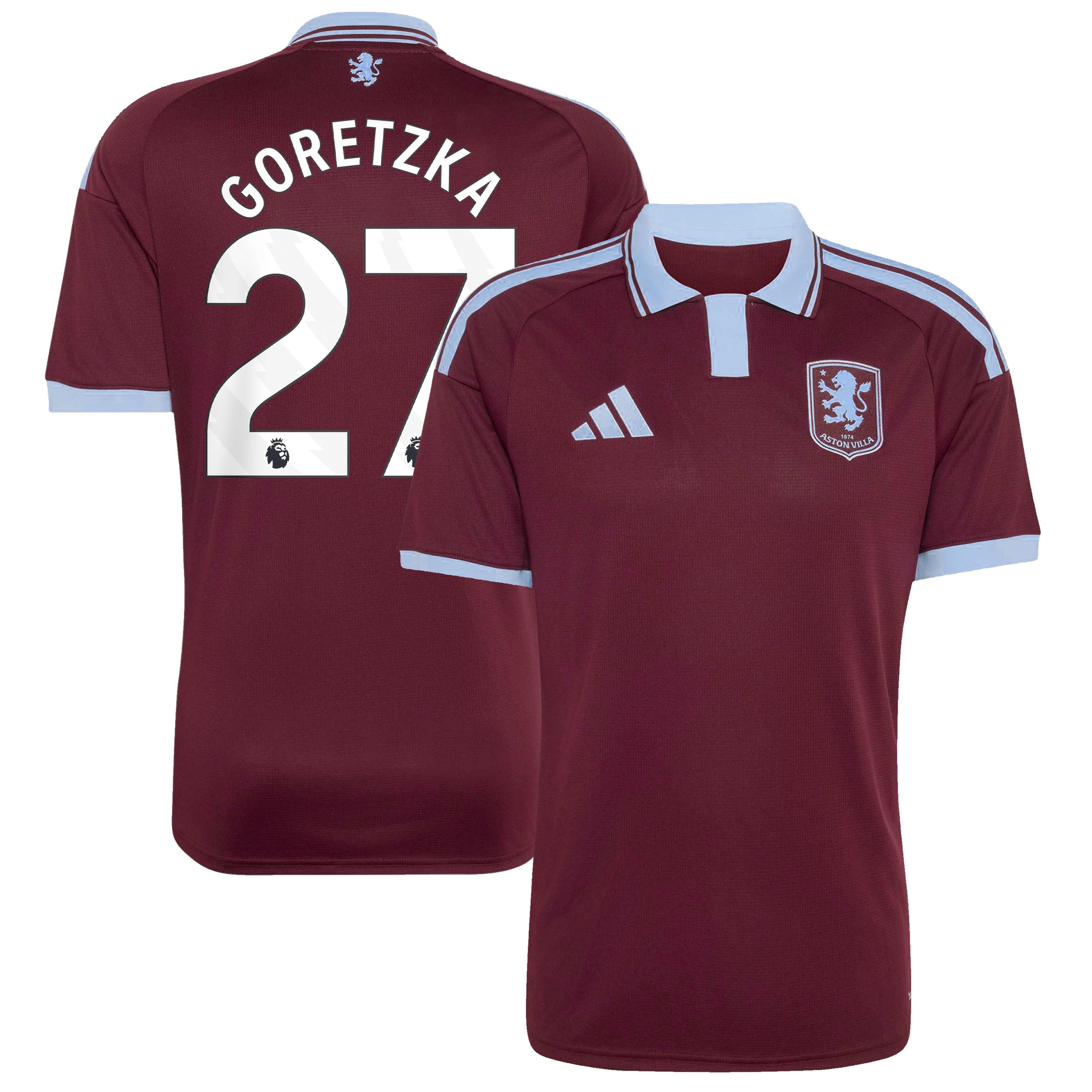 Aston Villa adidas Home Shirt 2026-27 with Goretzka 27 printing